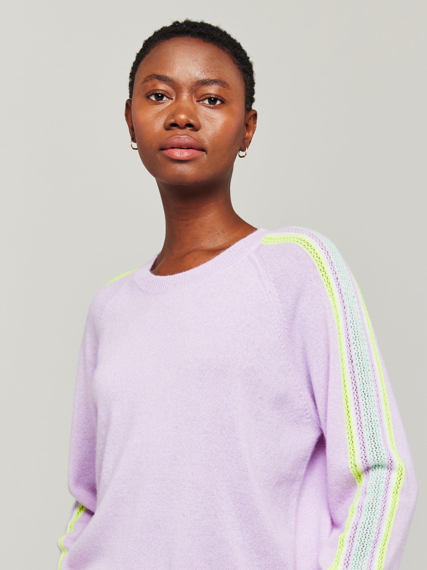 Mesh Sleeve Cashmere Crew Neck