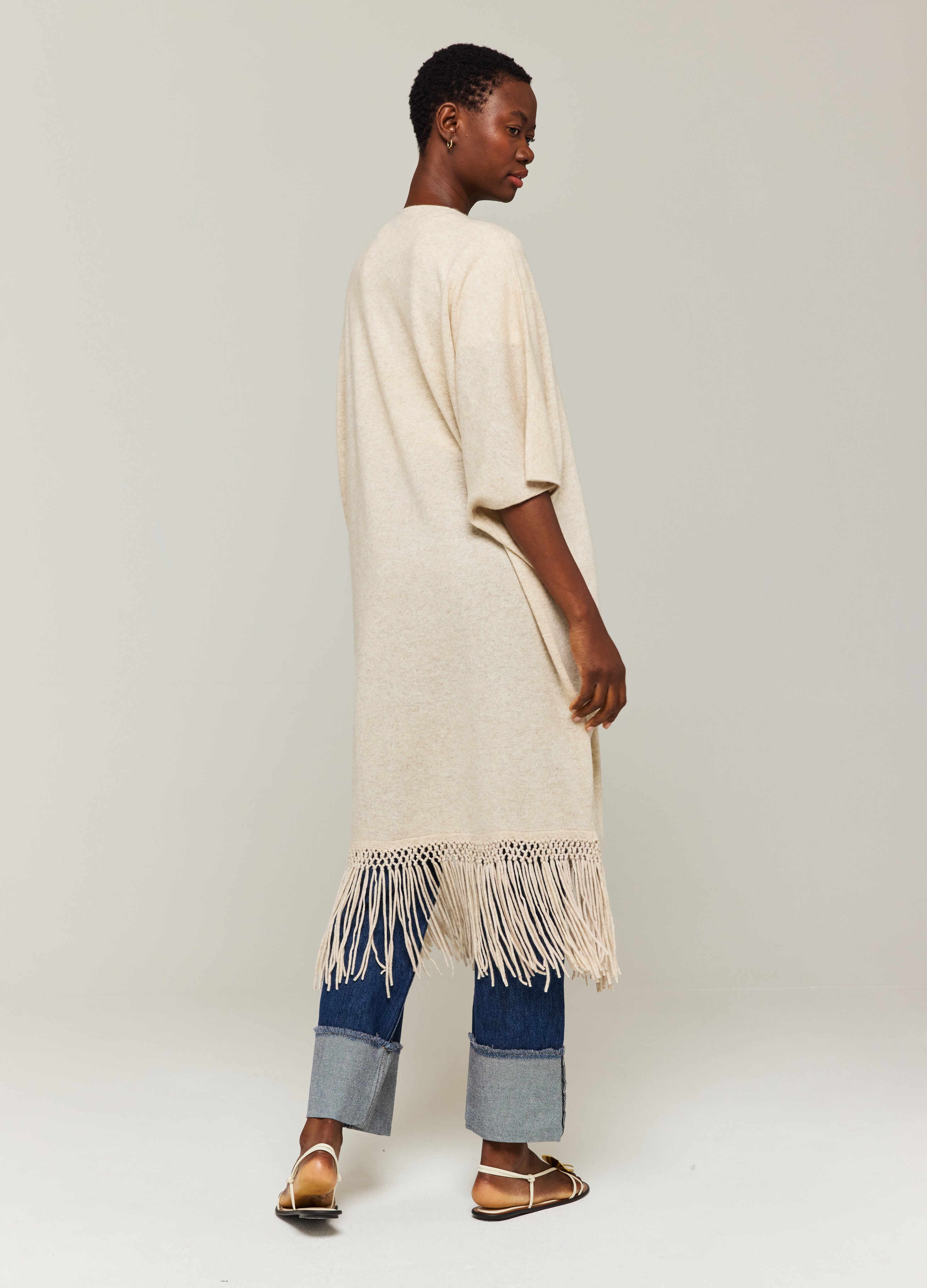 Macrame Trim Cashmere Kimono