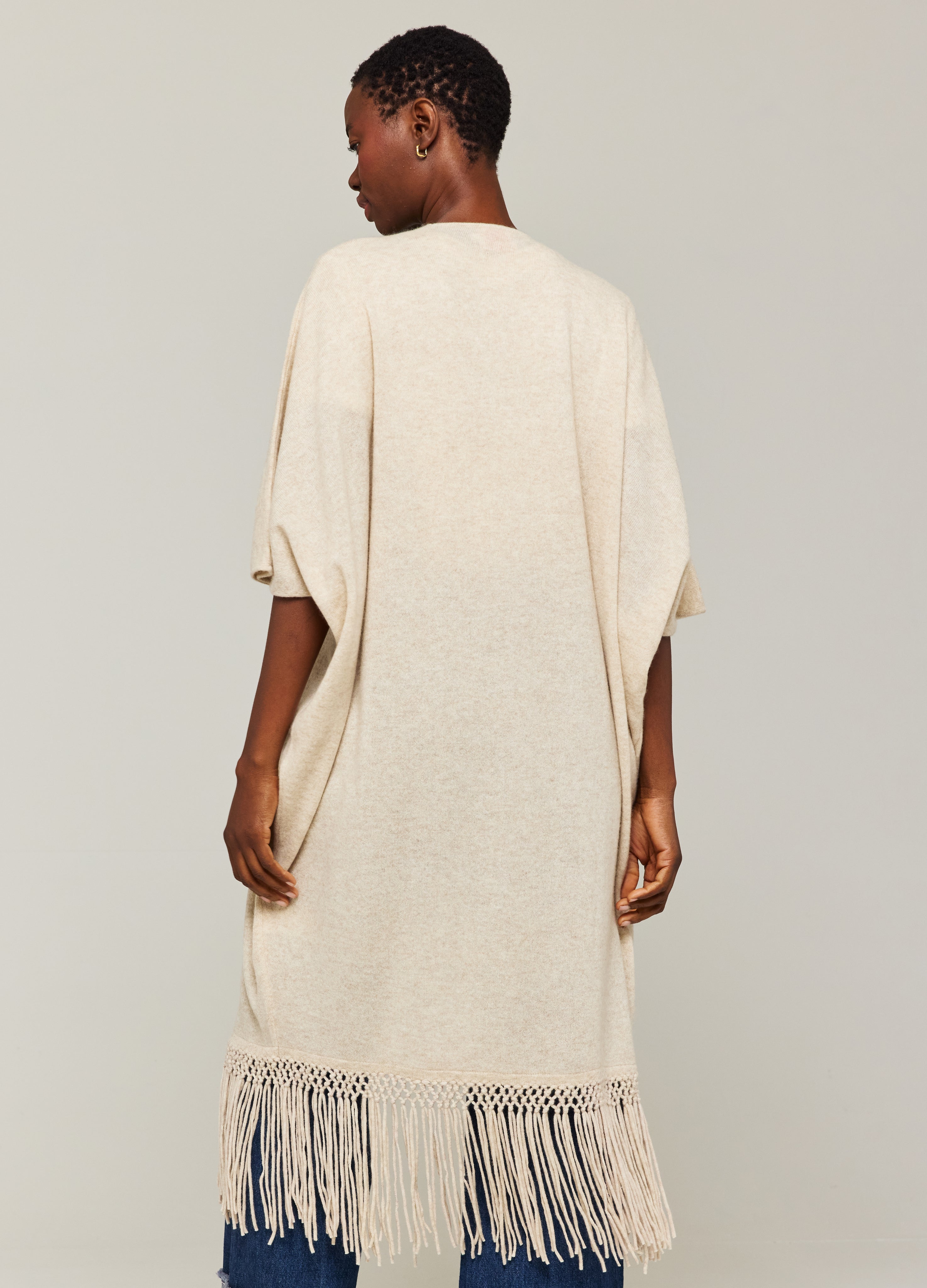 Macrame Trim Cashmere Kimono