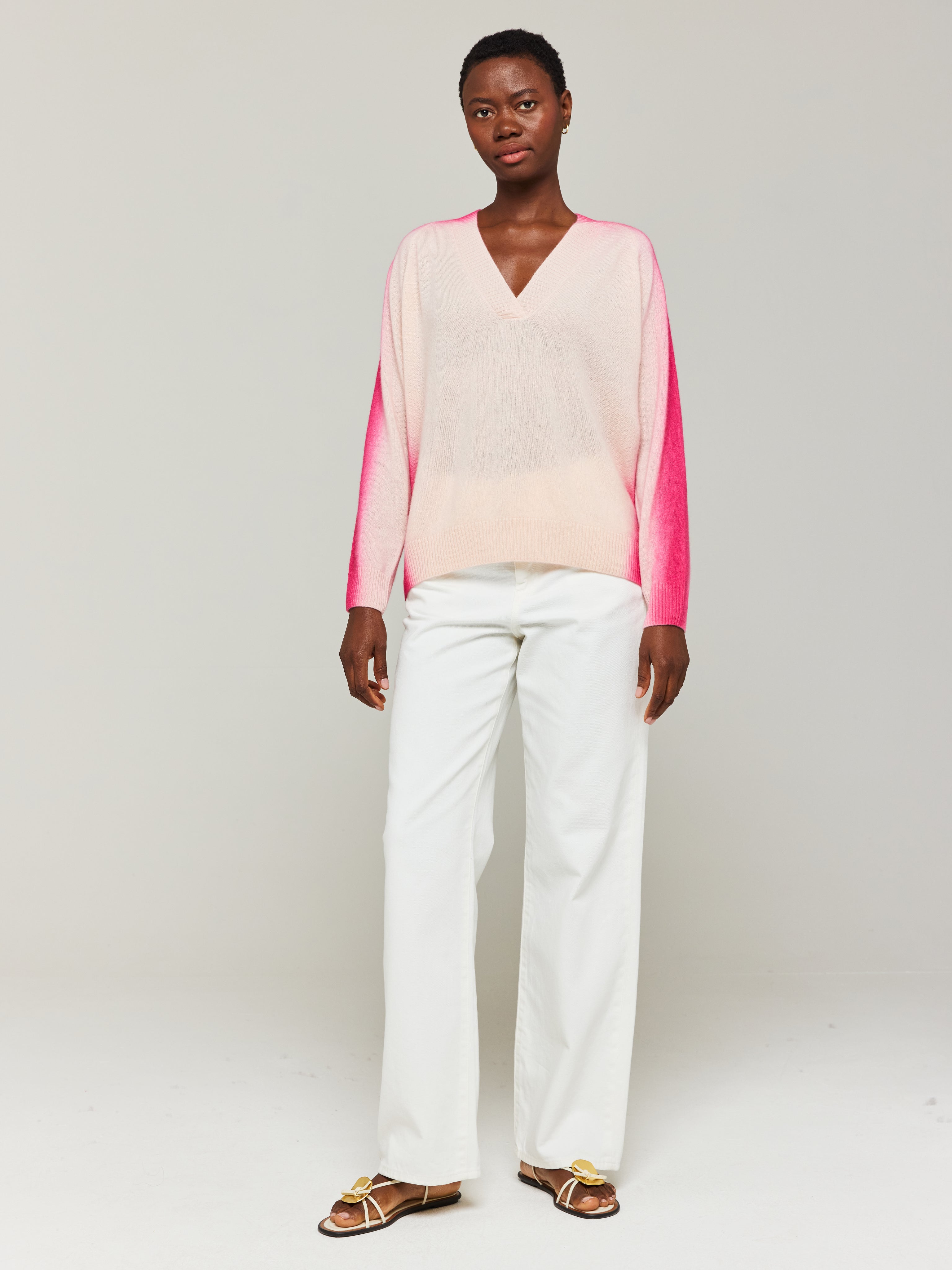 Spray Stripe Cashmere V-Neck