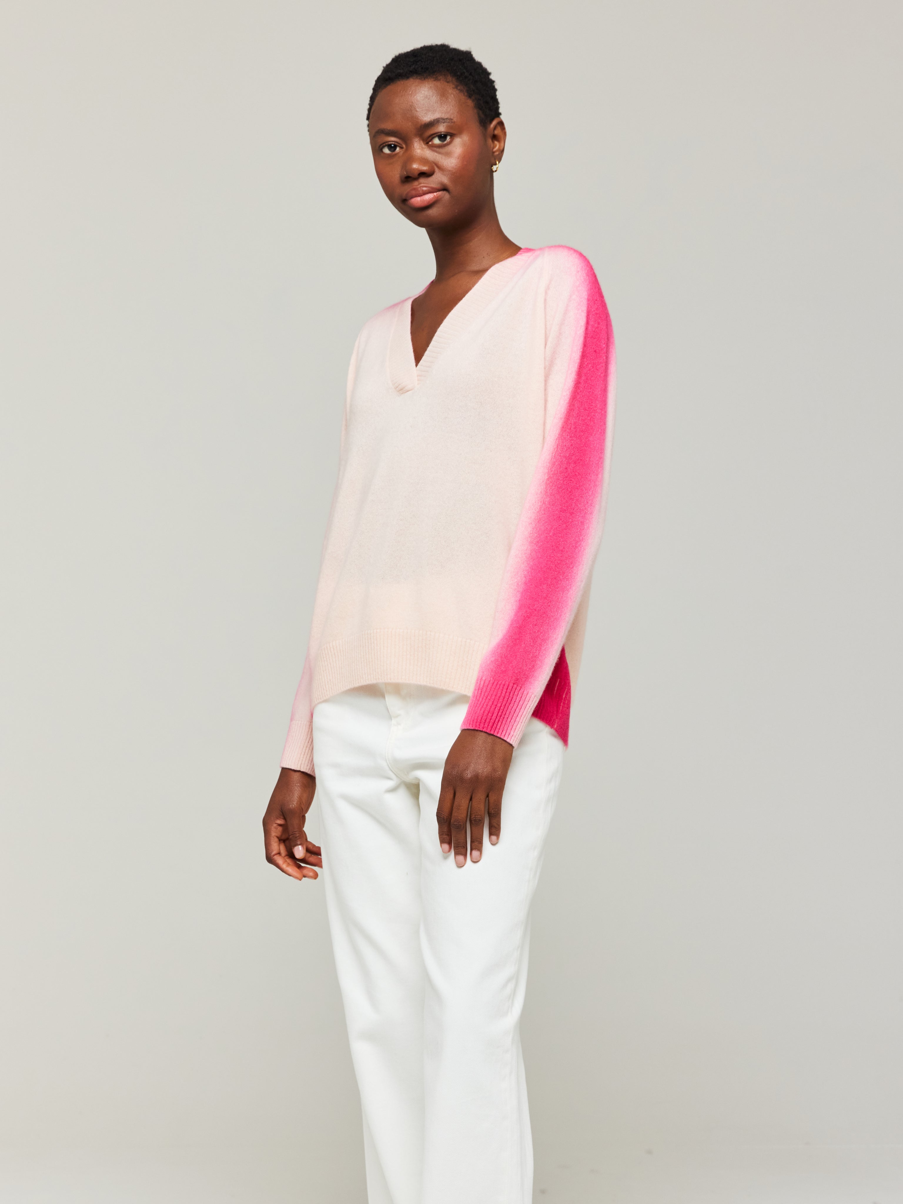 Spray Stripe Cashmere V-Neck