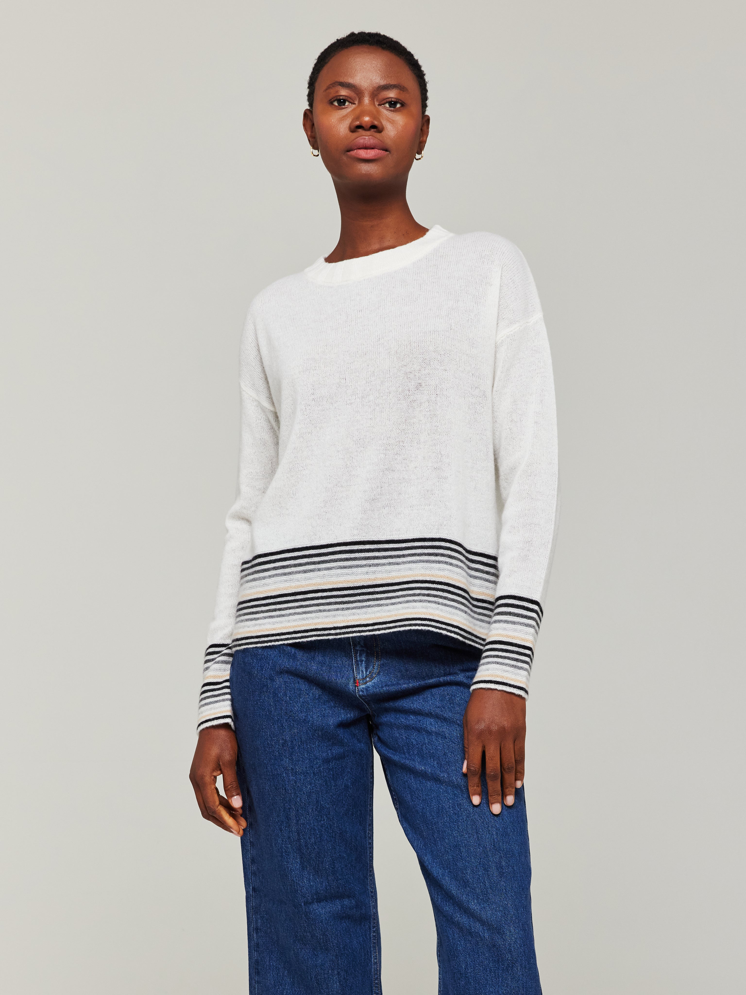 Mini Stripe Cashmere Crew Neck