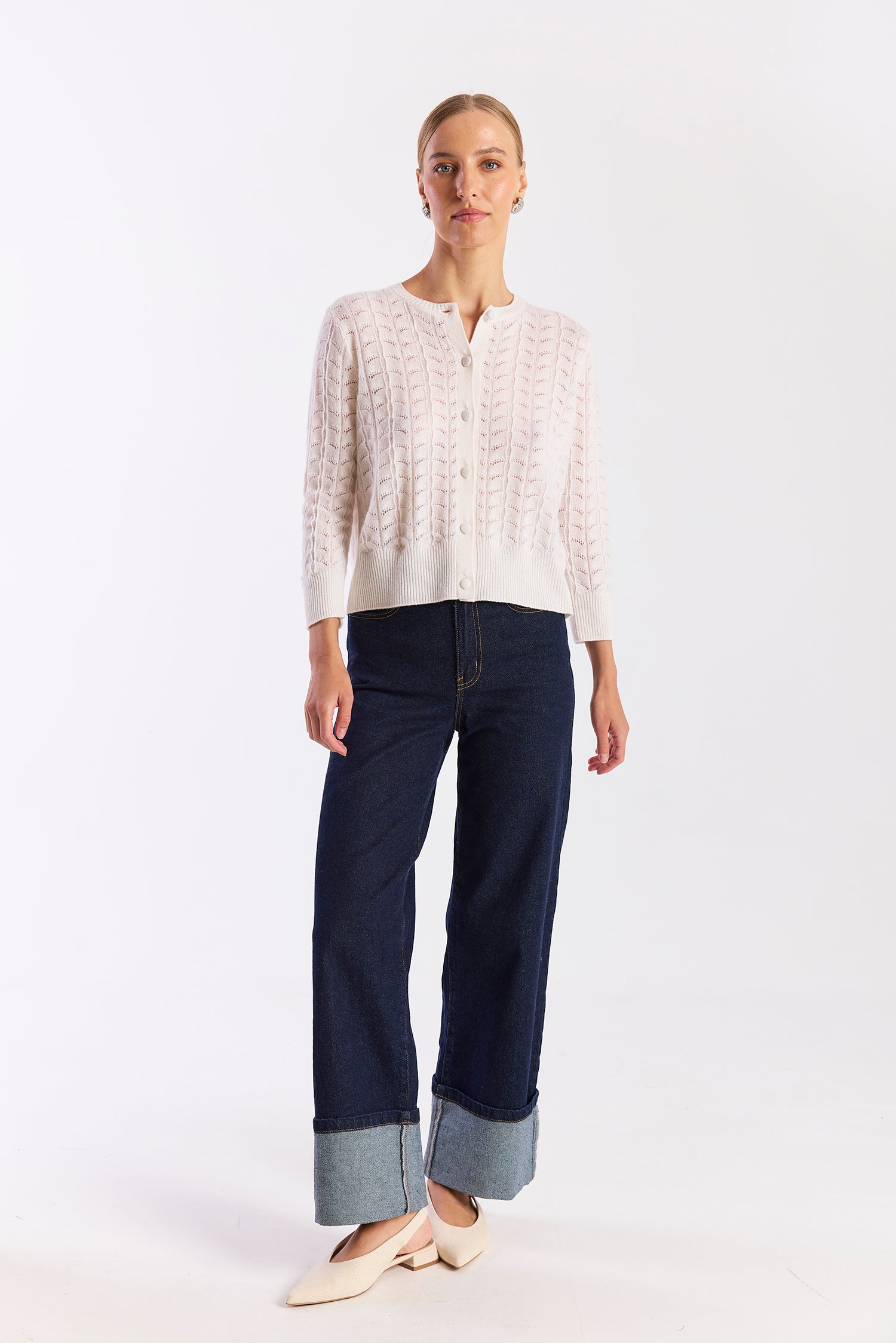 Shell Pointelle Cashmere Cardigan