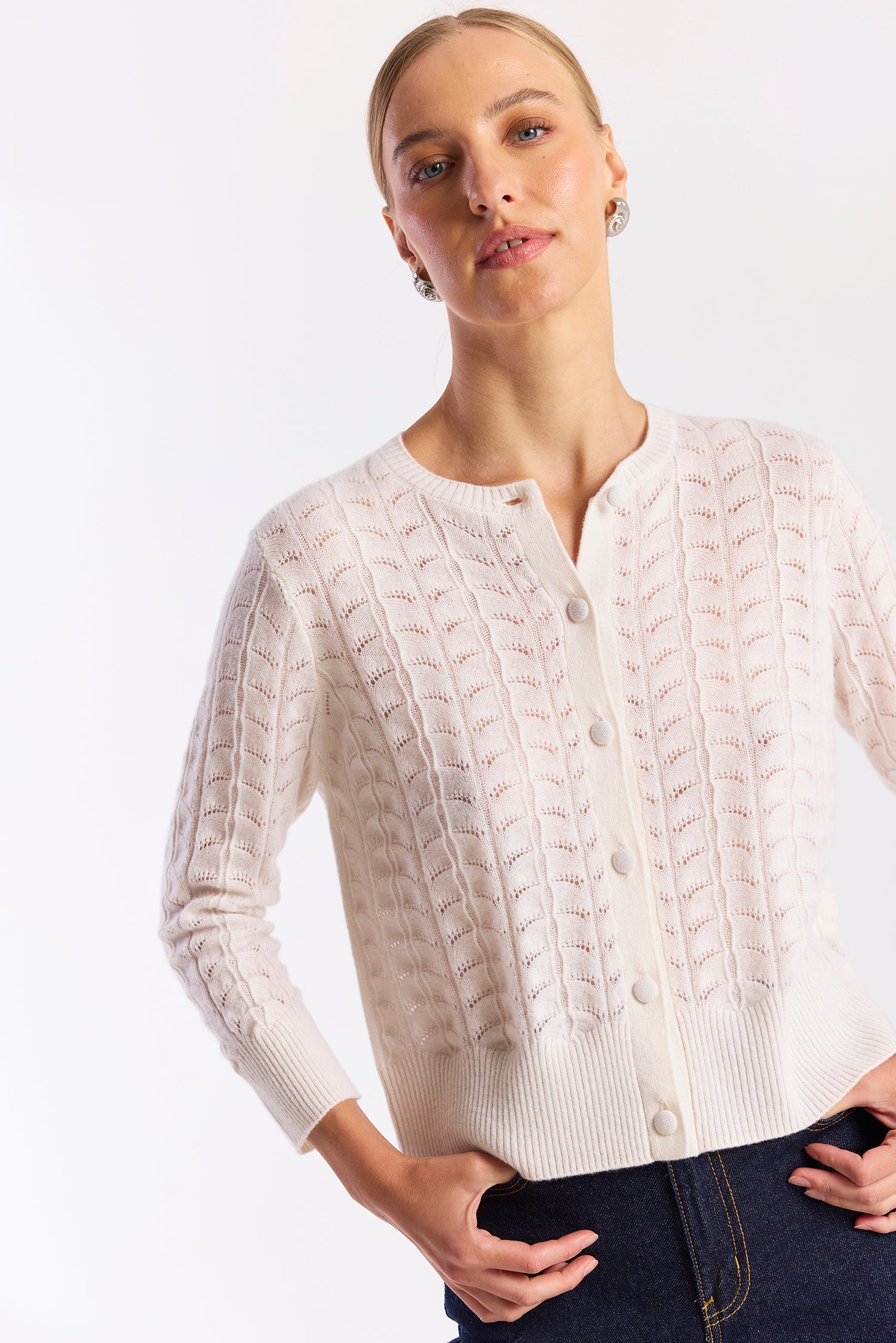 Shell Pointelle Cashmere Cardigan