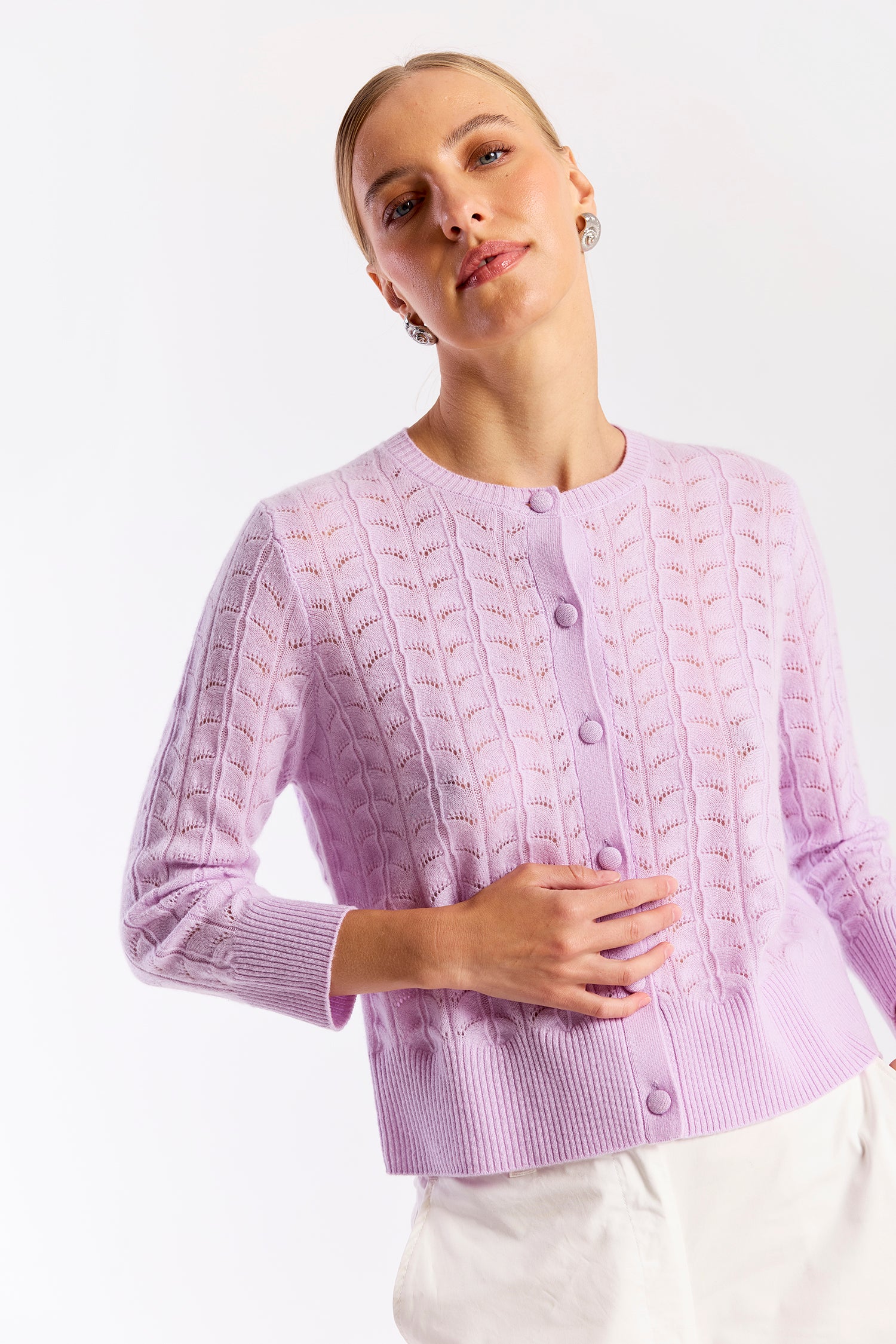 Shell Pointelle Cashmere Cardigan