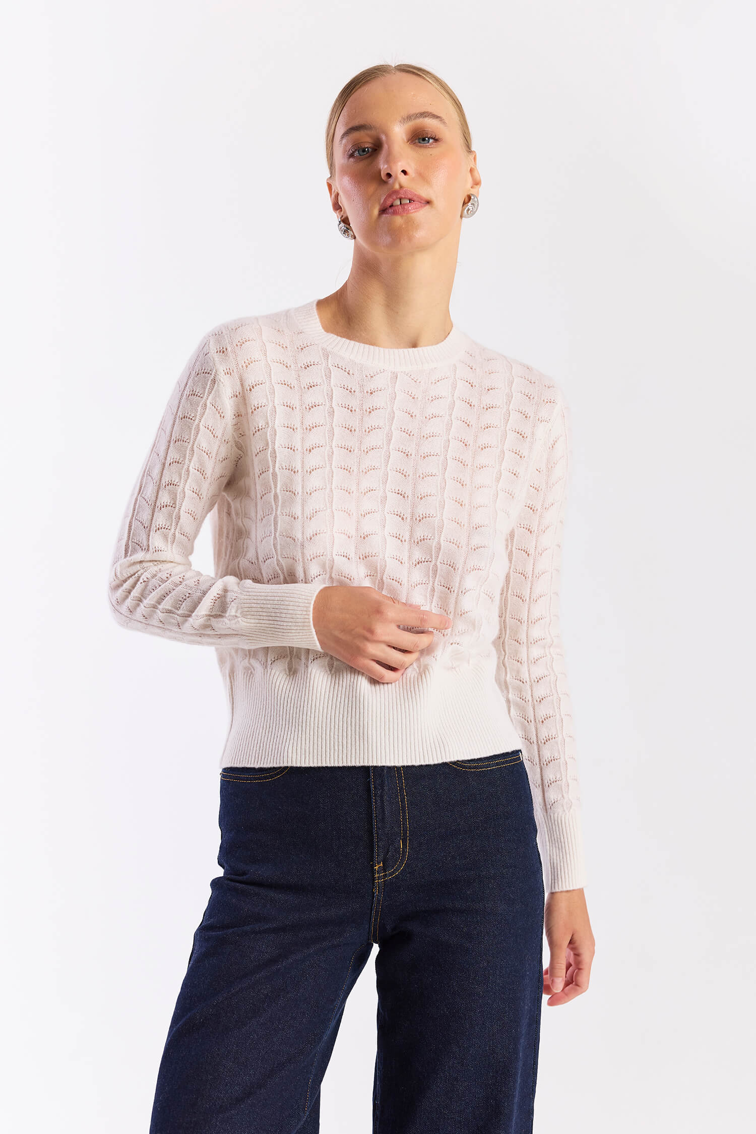 SHELL POINTELLE CASHMERE CREW