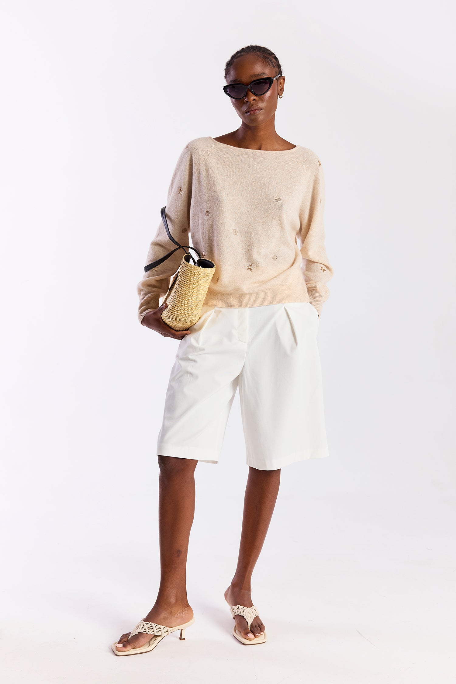 Sea Embroidery Twist Back Cashmere Jumper