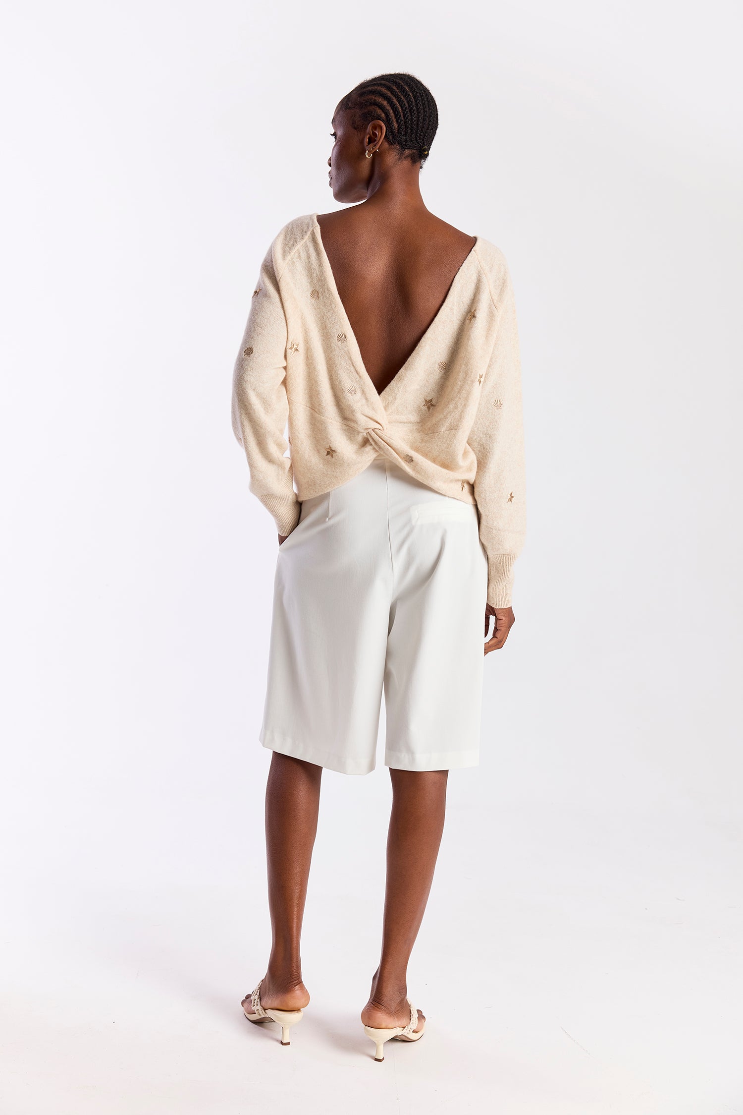 Sea Embroidery Twist Back Cashmere Jumper