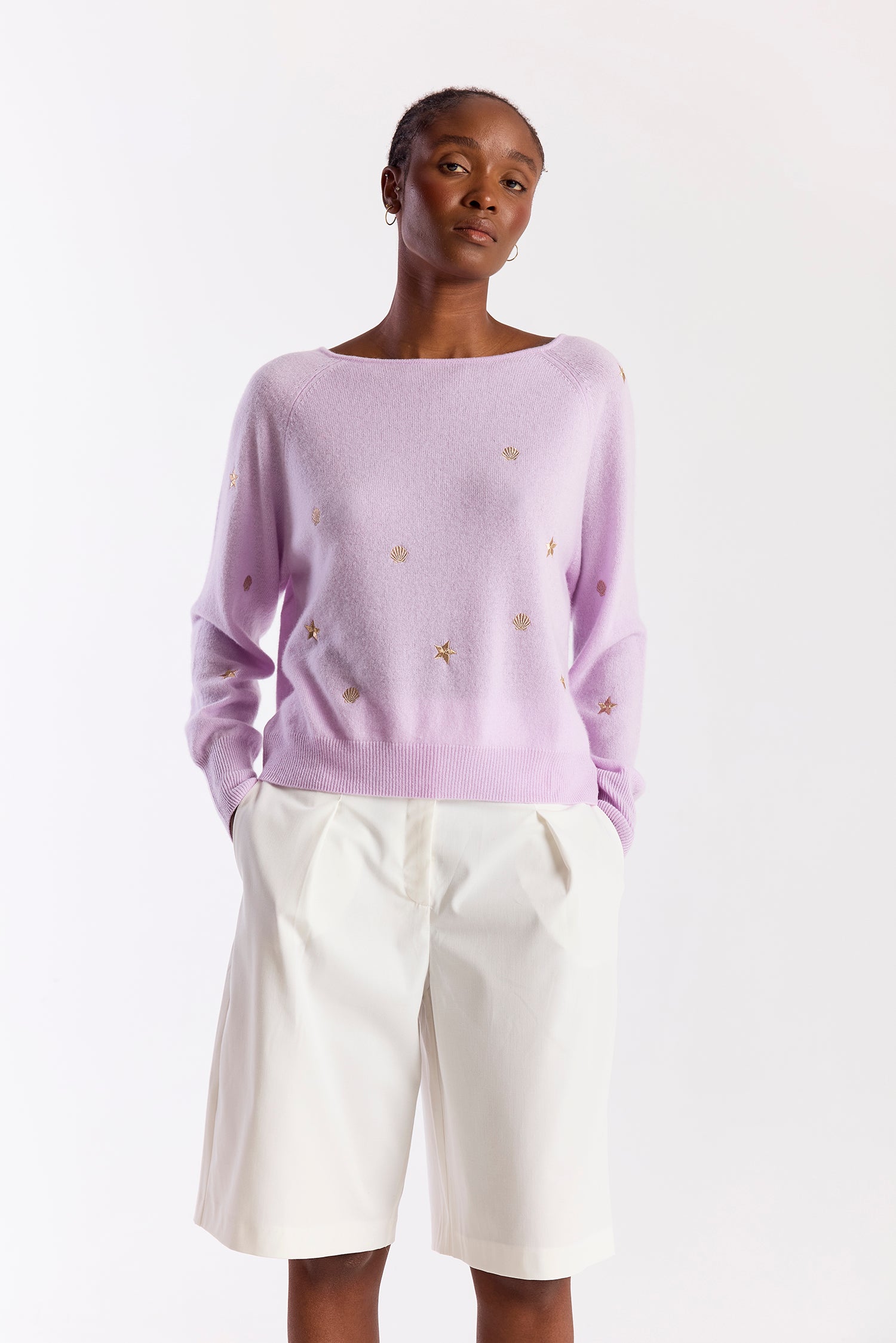 Sea Embroidery Twist Back Cashmere Jumper