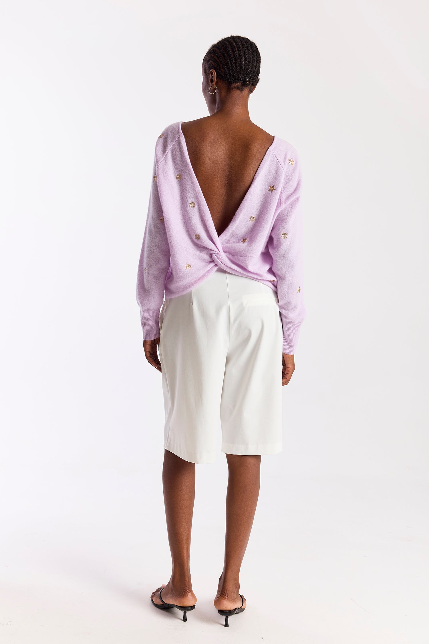 Sea Embroidery Twist Back Cashmere Jumper
