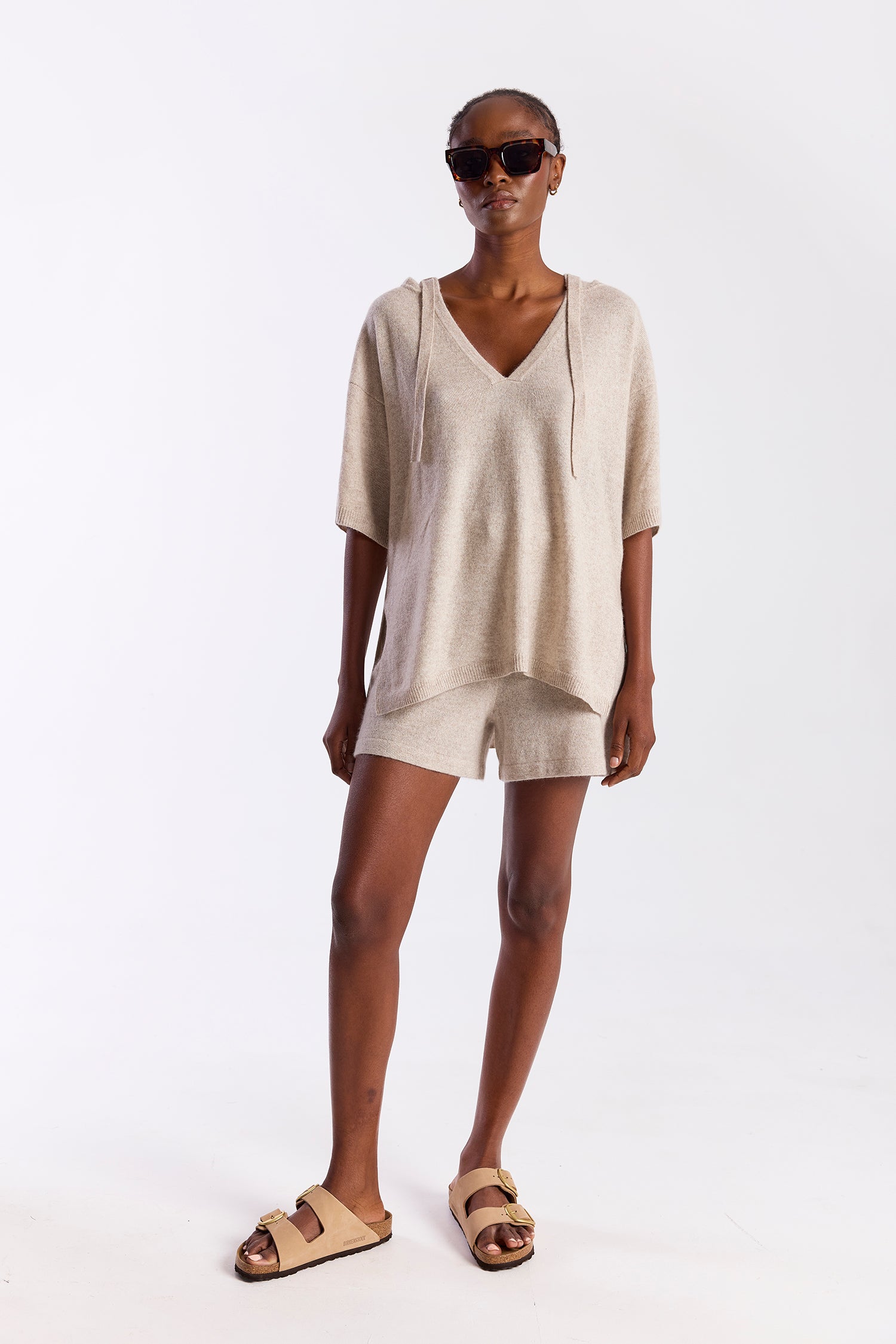 SOLID AURA HOODED CASHMERE TEE