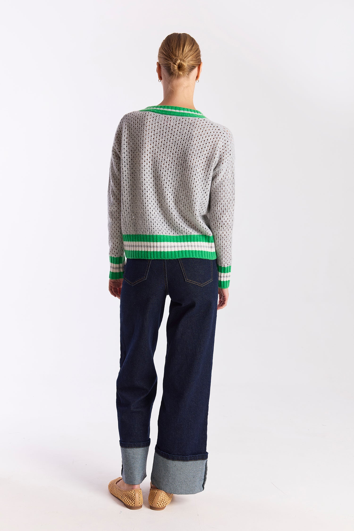 OPEN MESH CRICKET CASHMERE V-NECK