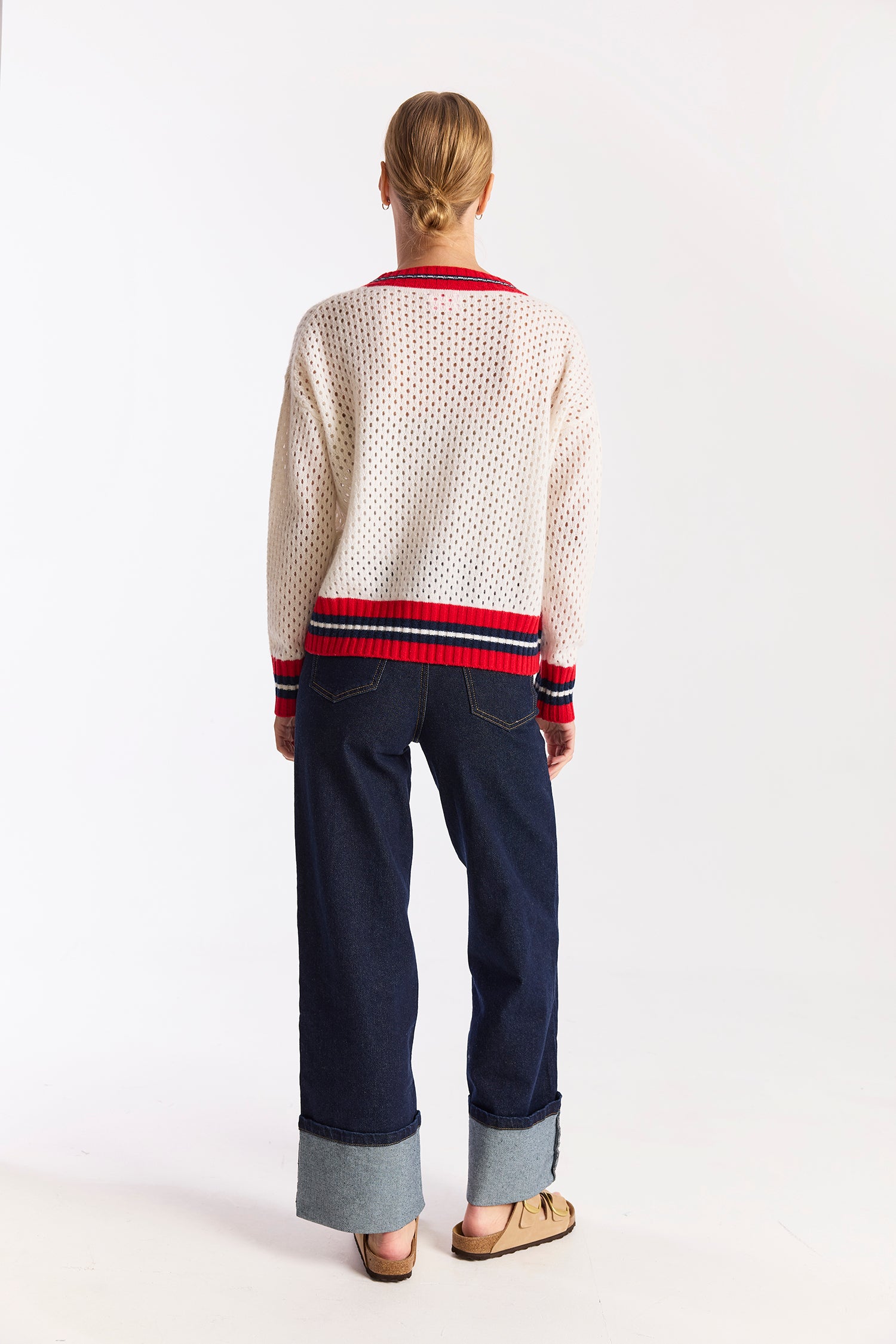 OPEN MESH CRICKET CASHMERE V-NECK