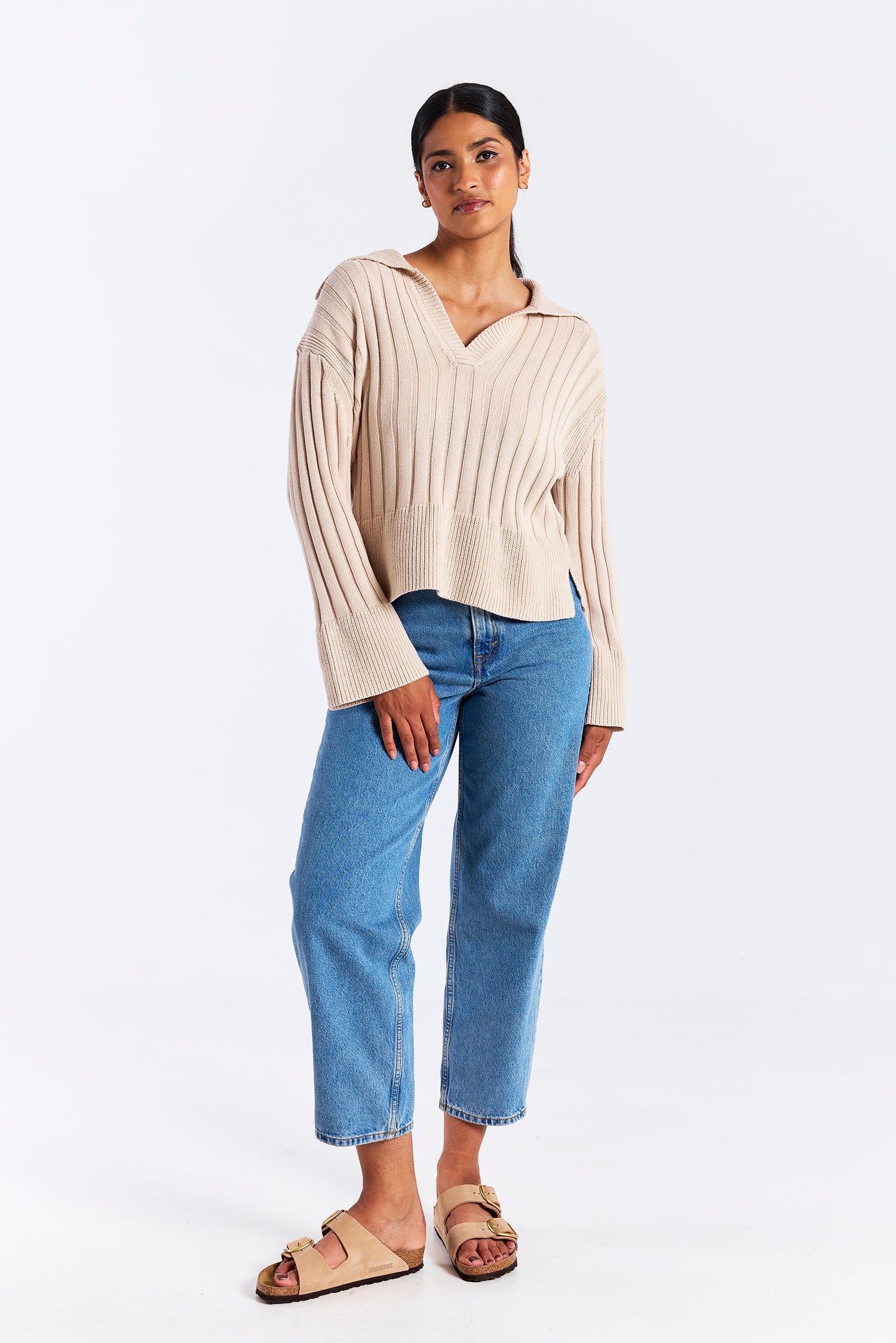 RIB STITCH COLLAR KNIT