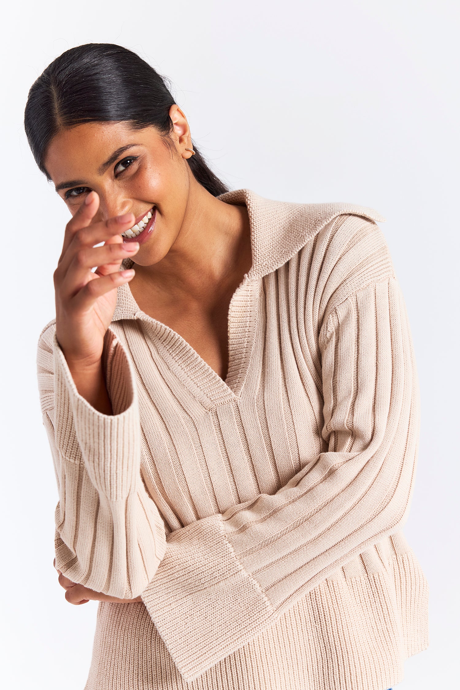 RIB STITCH COLLAR KNIT
