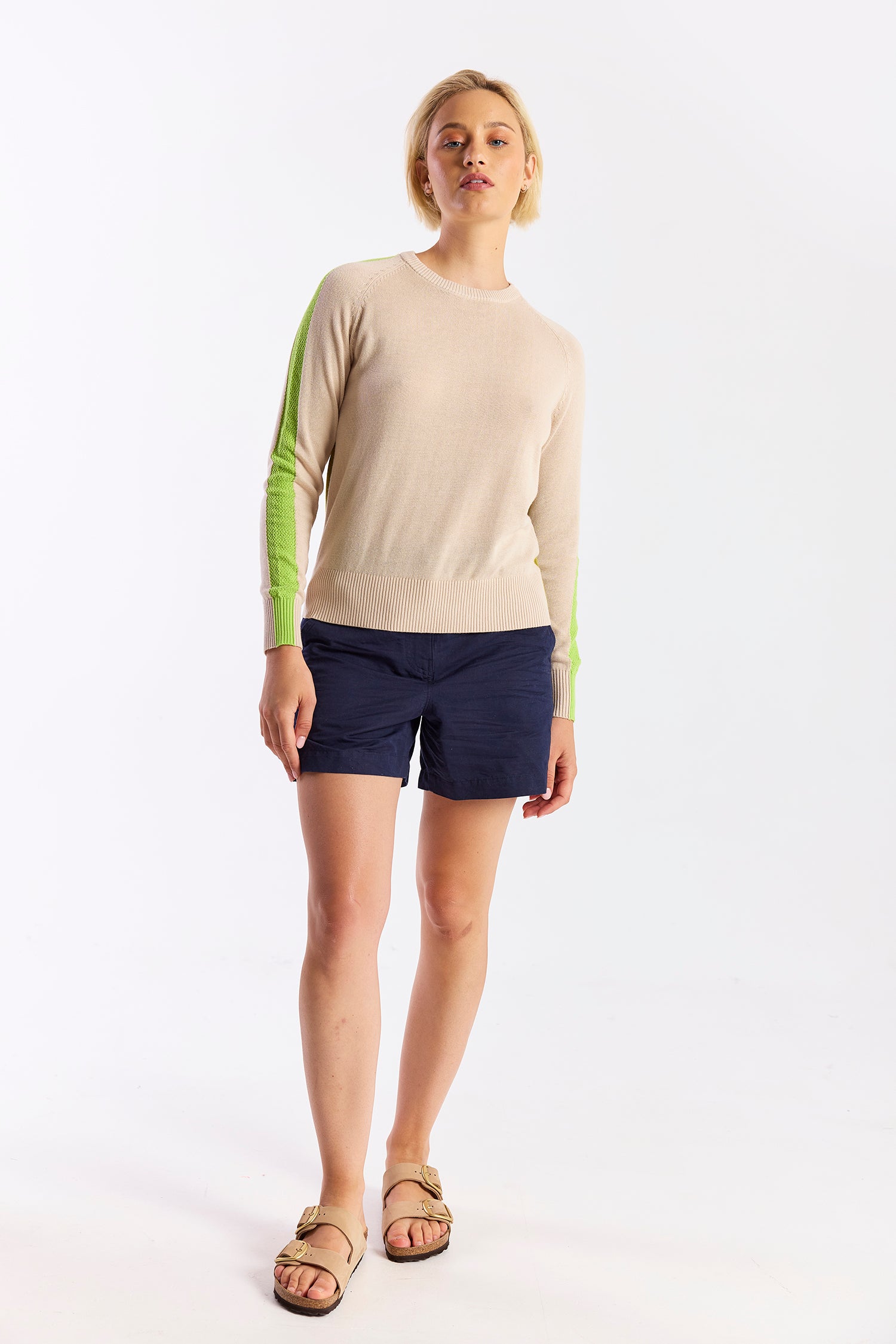 Contrast Stripe Varsity Crew Neck Jumper