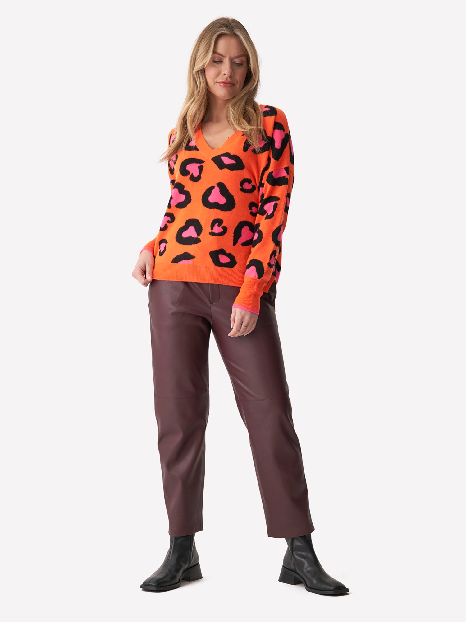 Lucy Leopard V Neck Jumper Brodie Cashmere