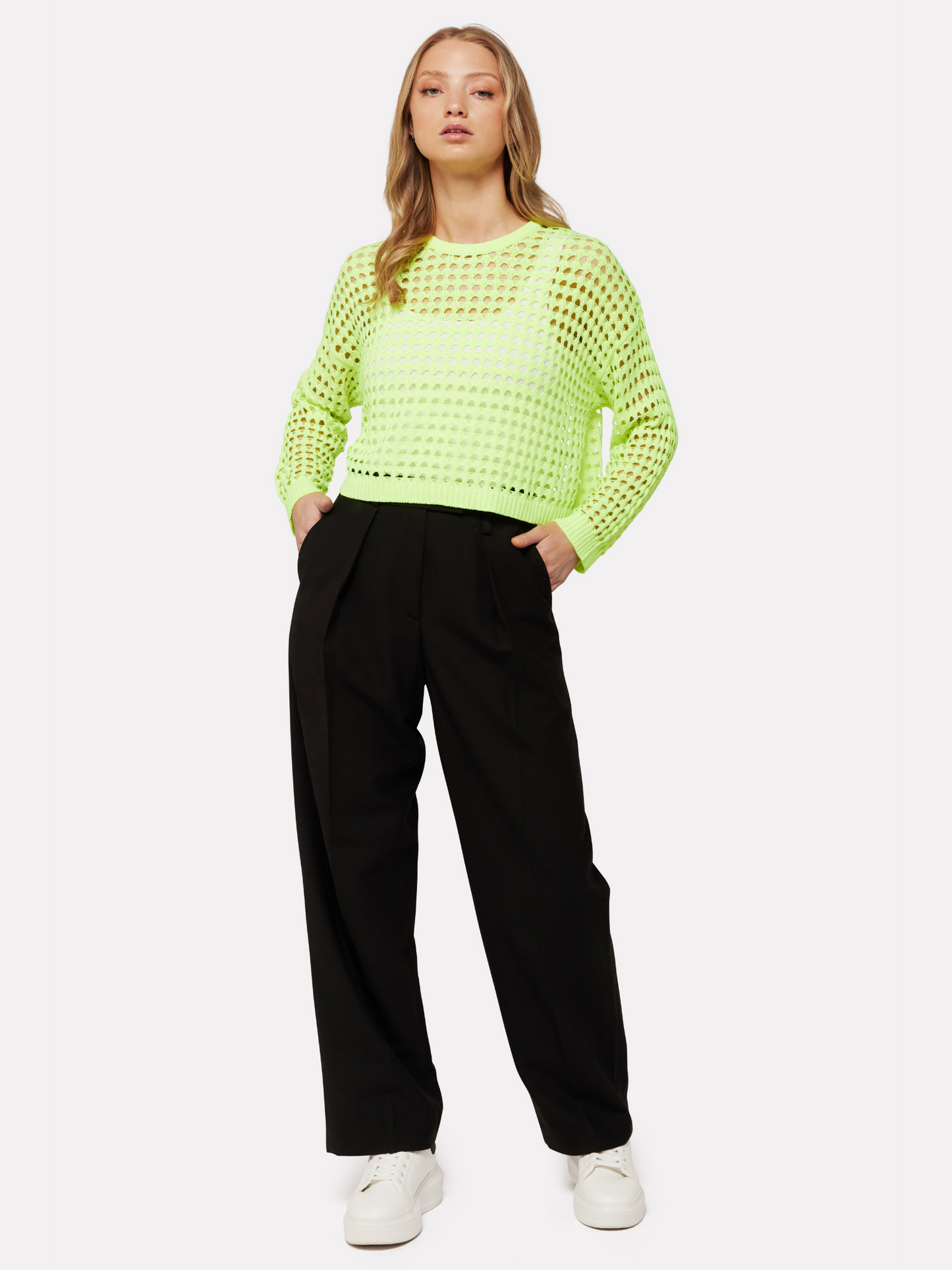 Open Stitch Pointelle Crew Neck Jumper