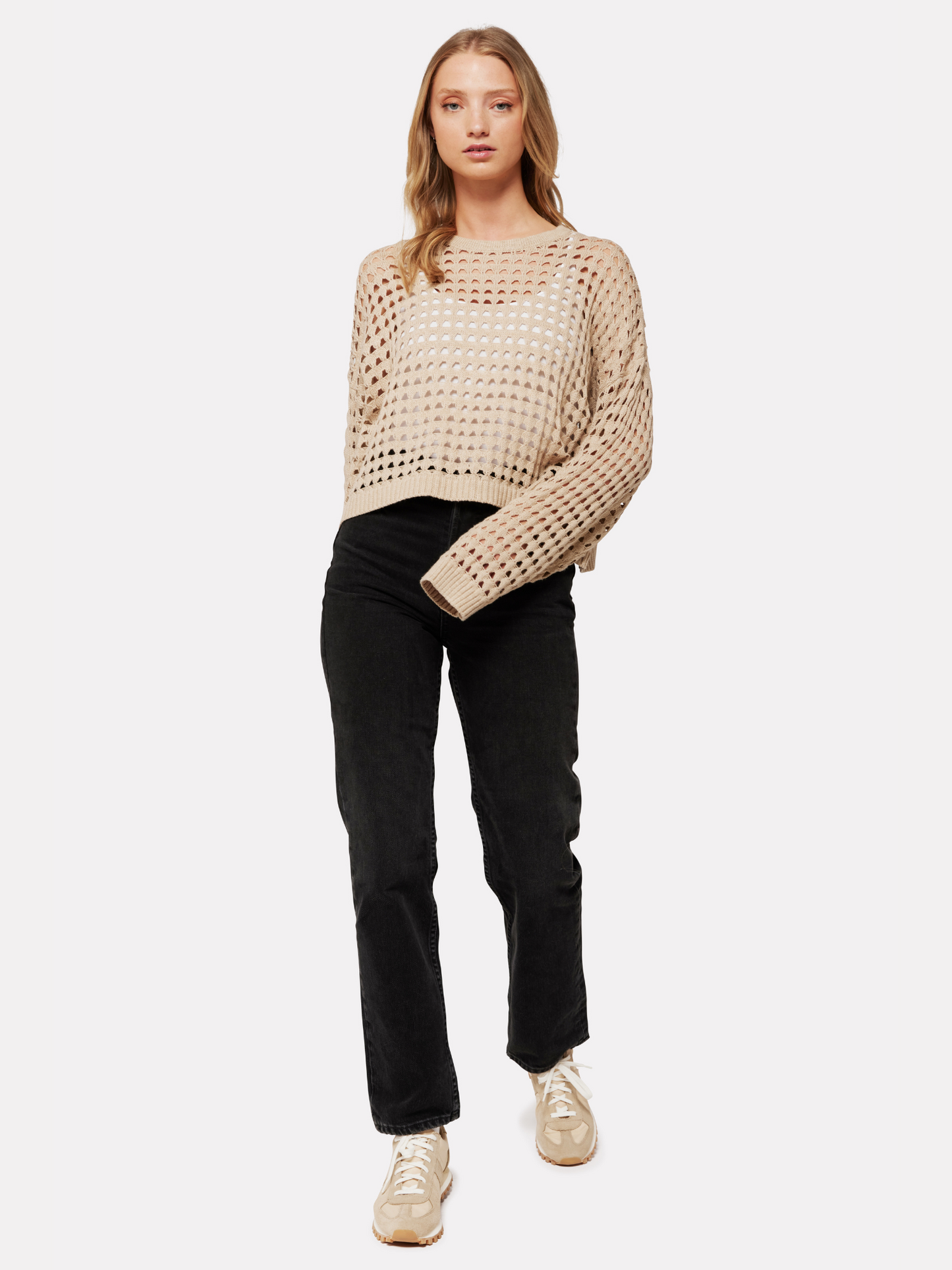 Open Stitch Pointelle Crew Neck Jumper