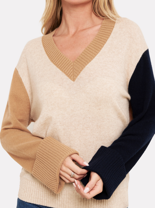 Contrast Cashmere V Neck