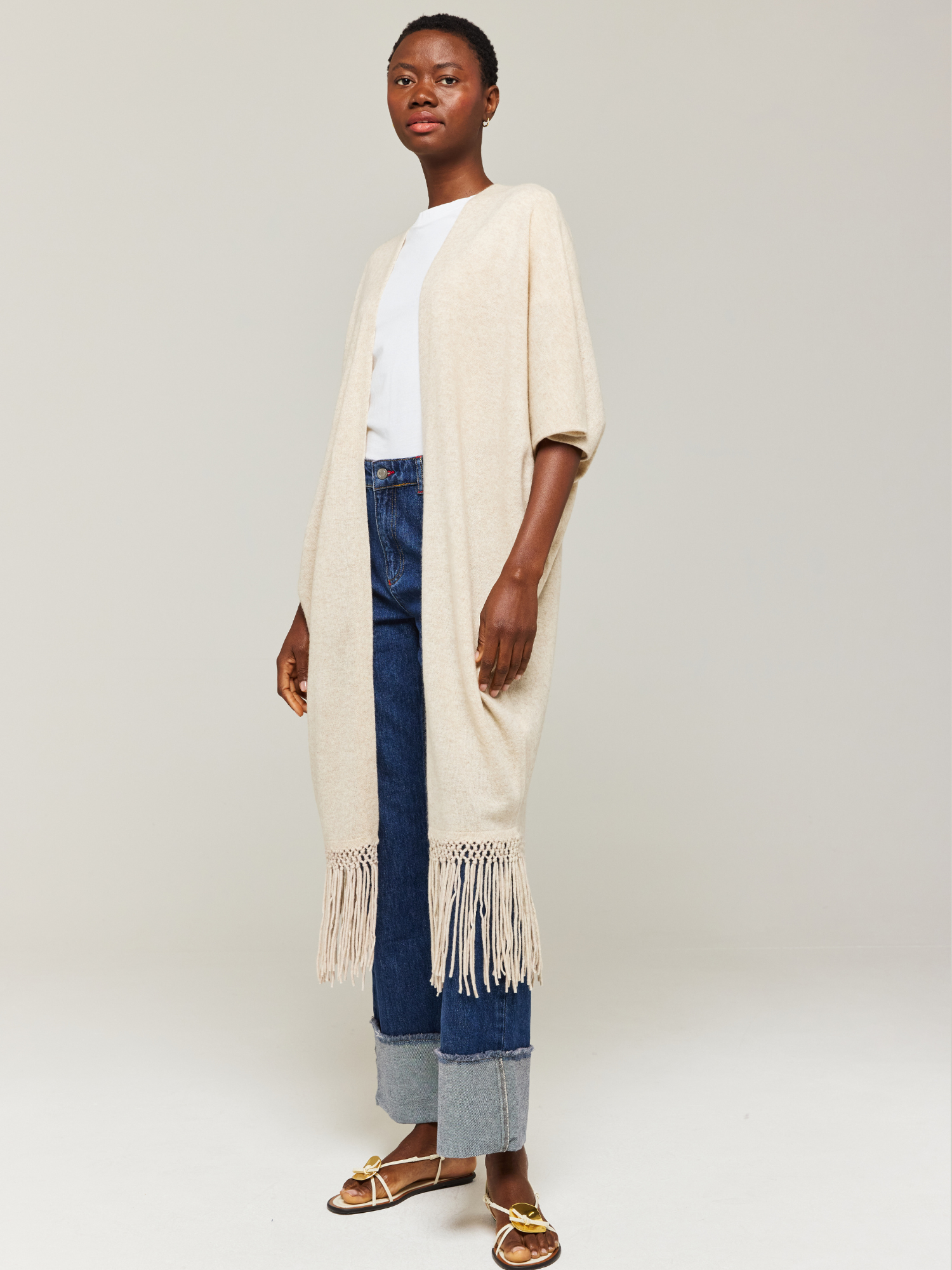Macrame Trim Cashmere Kimono