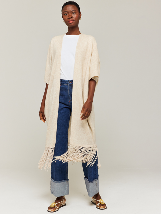 Macrame Trim Cashmere Kimono