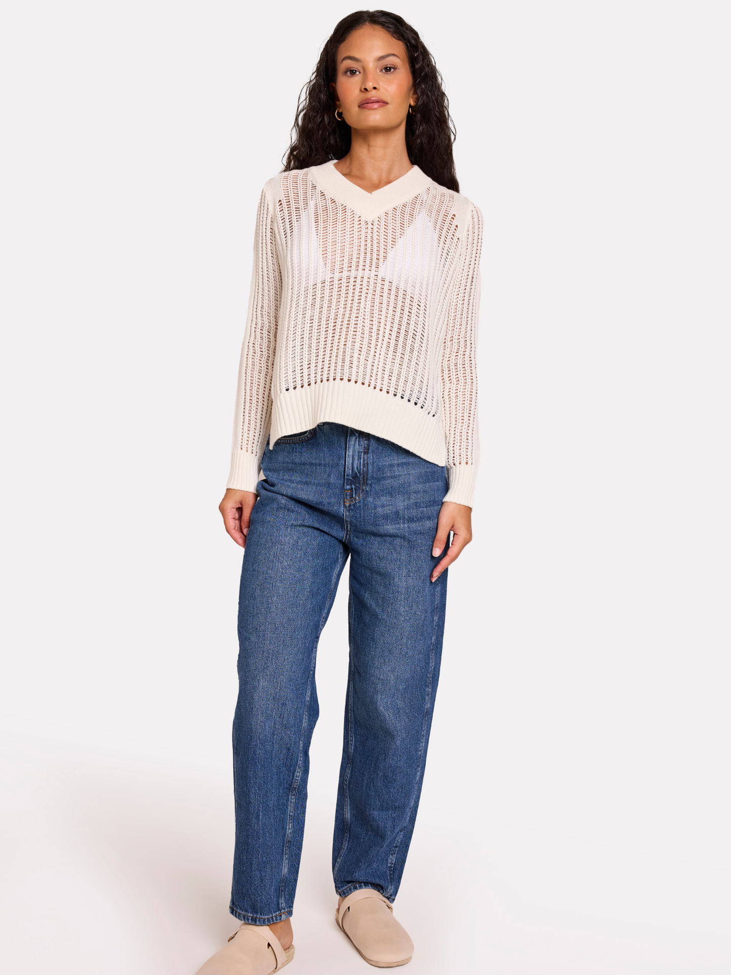 Ladder Stitch V Neck Jumper