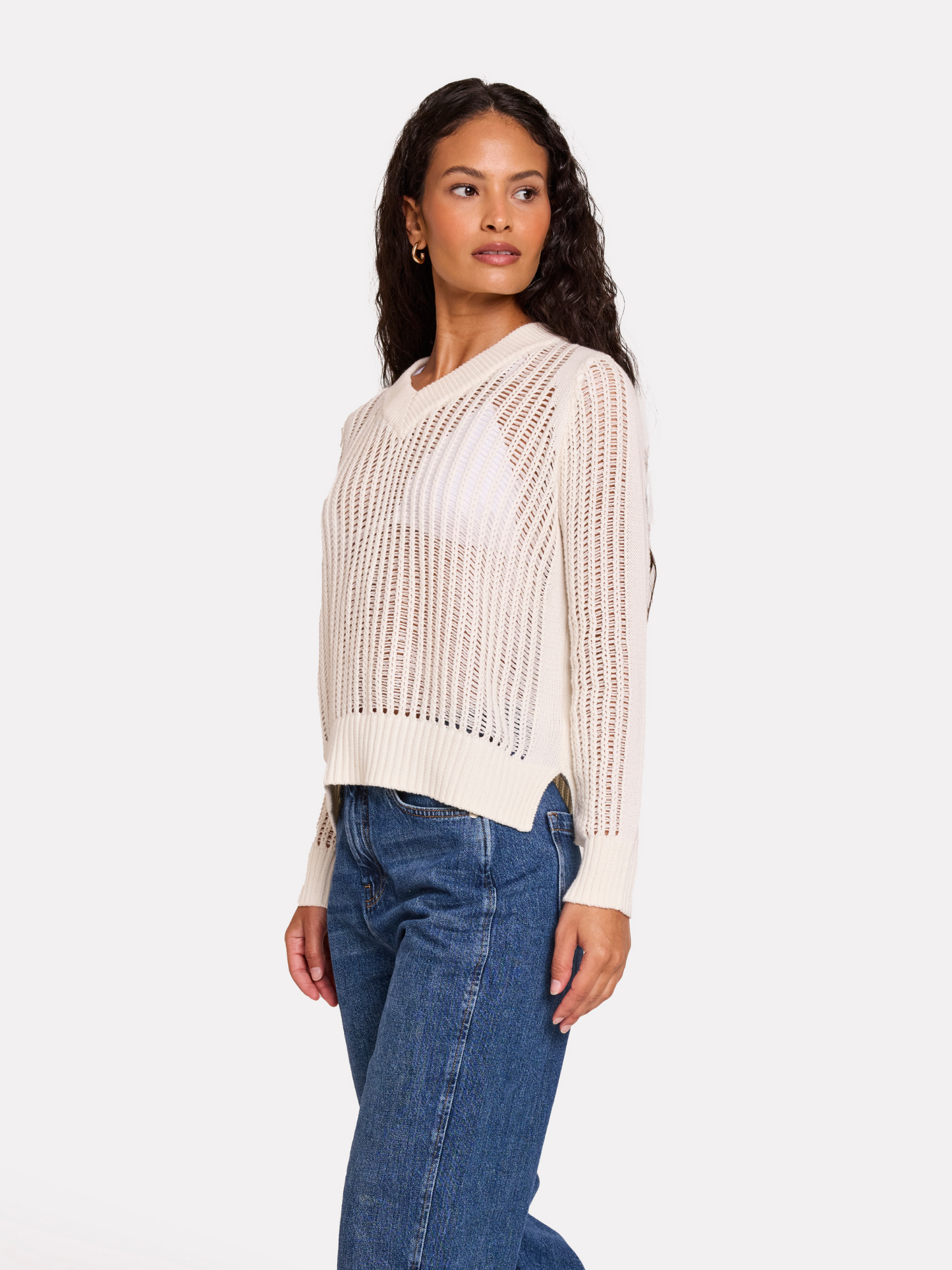 Ladder Stitch V Neck Jumper