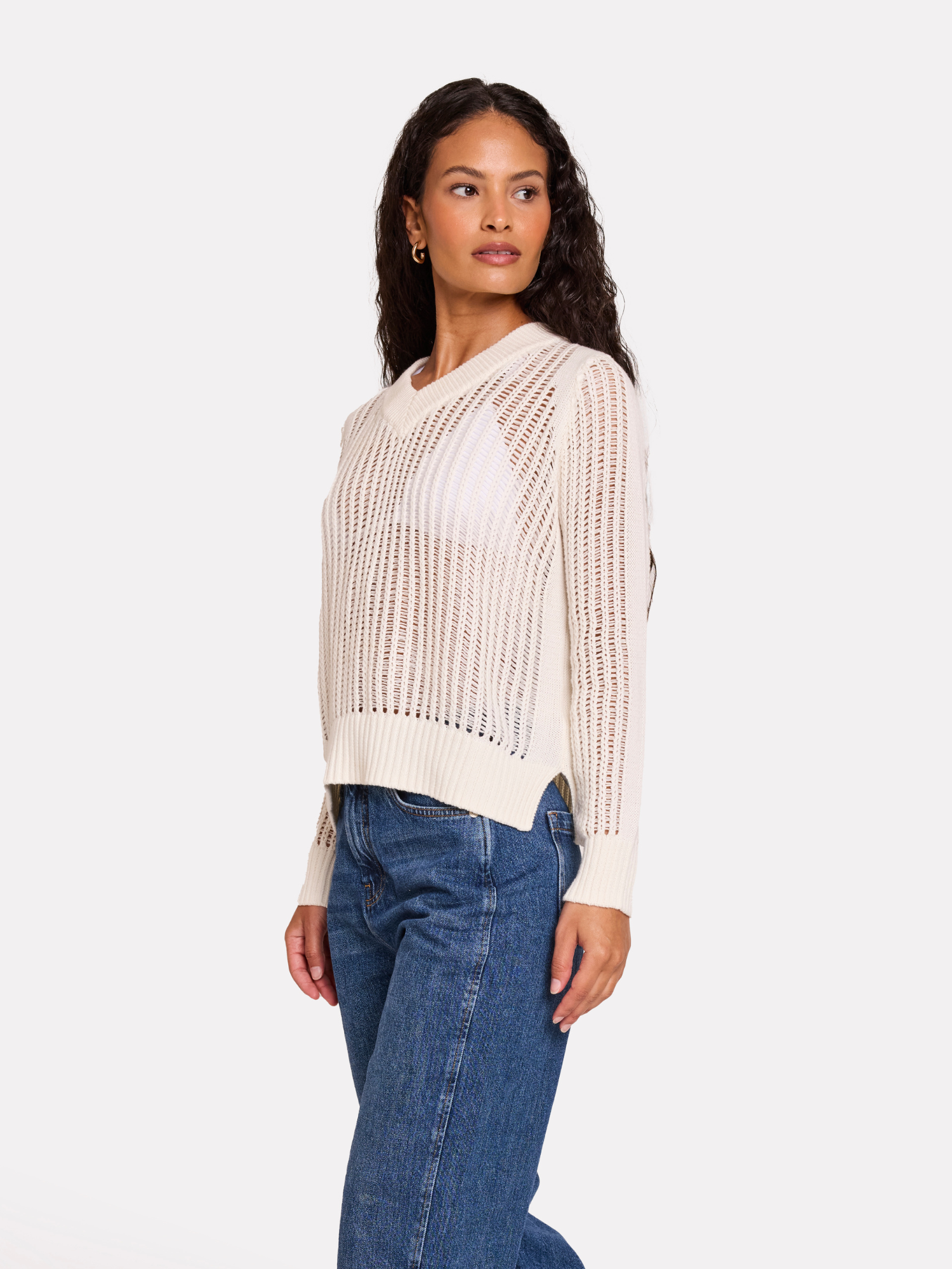 Ladder Stitch V Neck Jumper