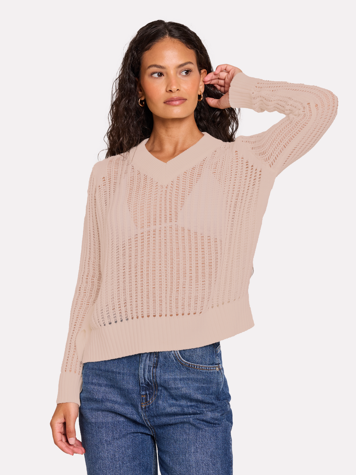 Ladder Stitch V Neck Jumper