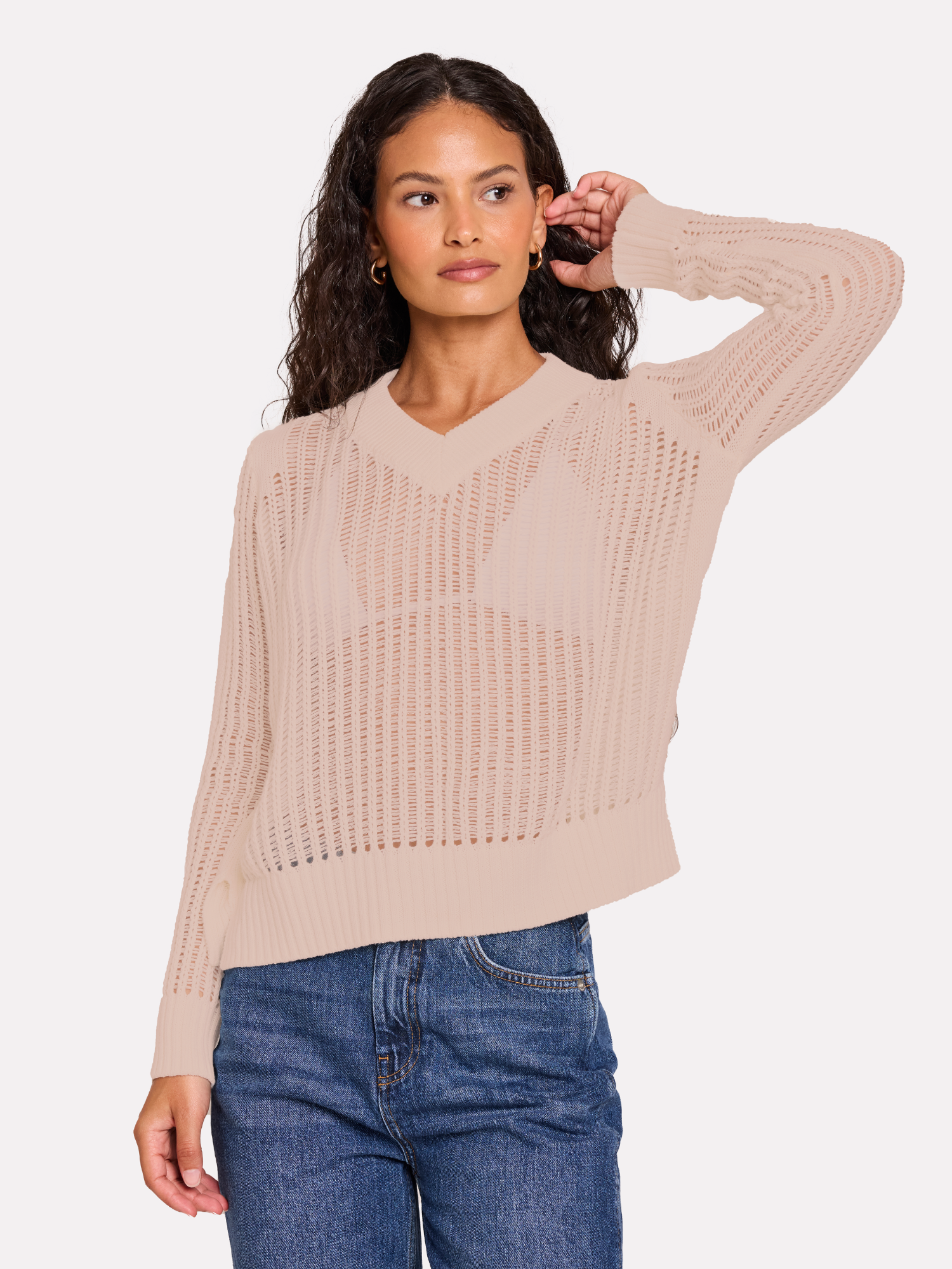 Ladder Stitch V Neck Jumper