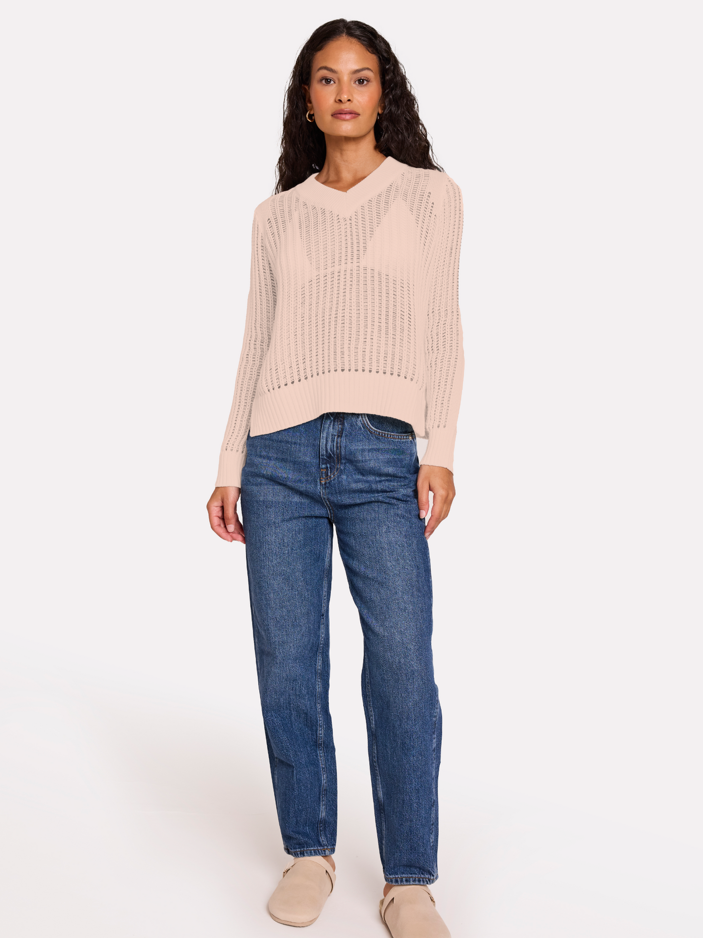 Ladder Stitch V Neck Jumper