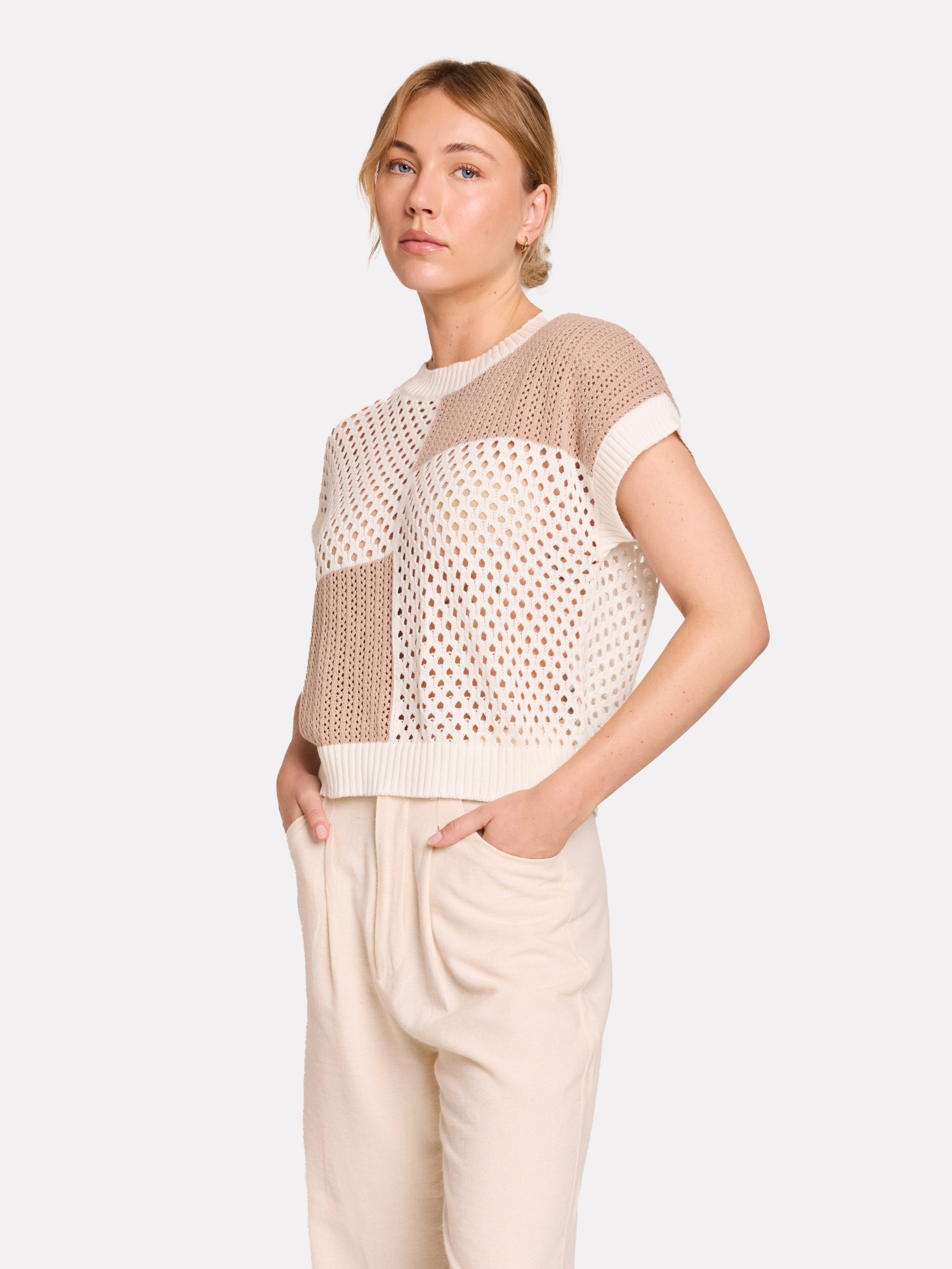 Patched Pointelle Tee