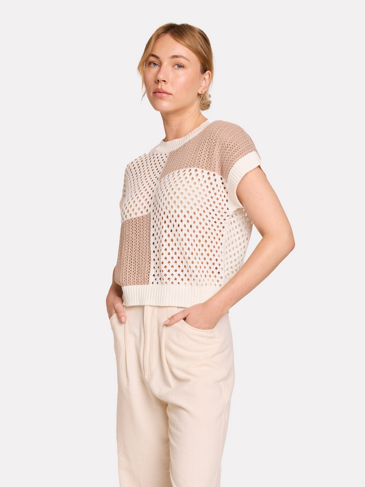 Patched Pointelle Tee