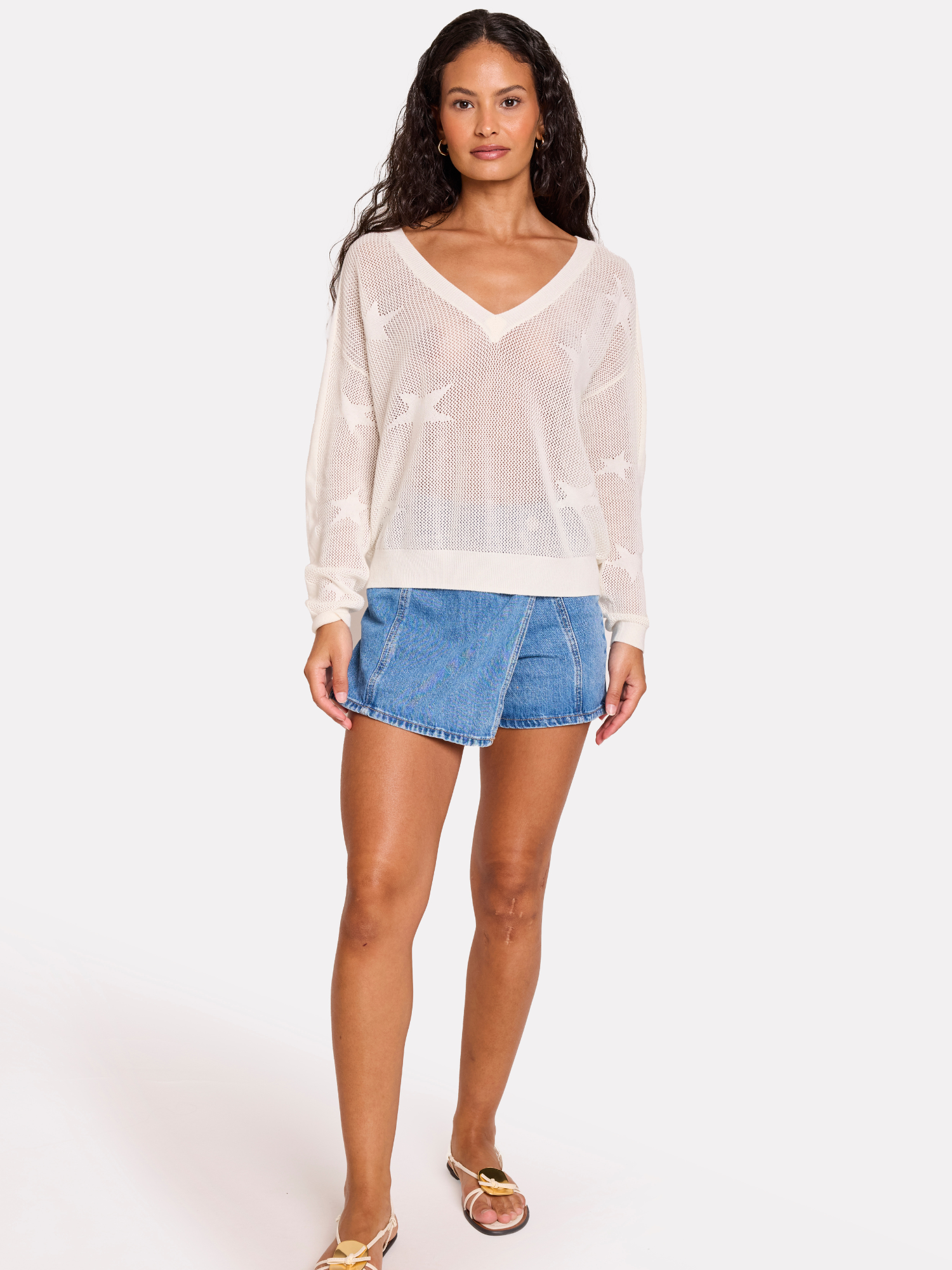 Pointelle Star V Neck Jumper