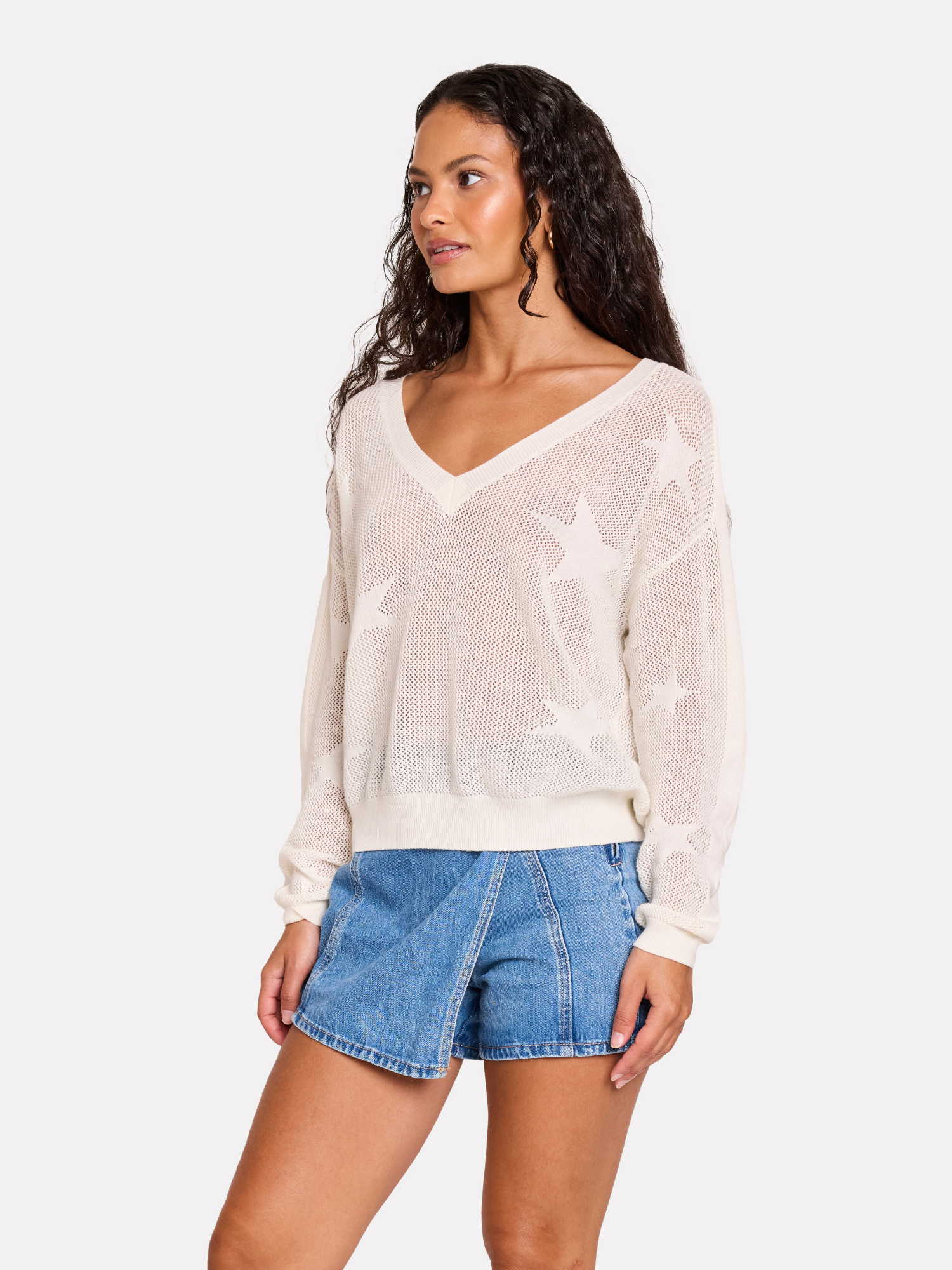 Pointelle Star V Neck Jumper