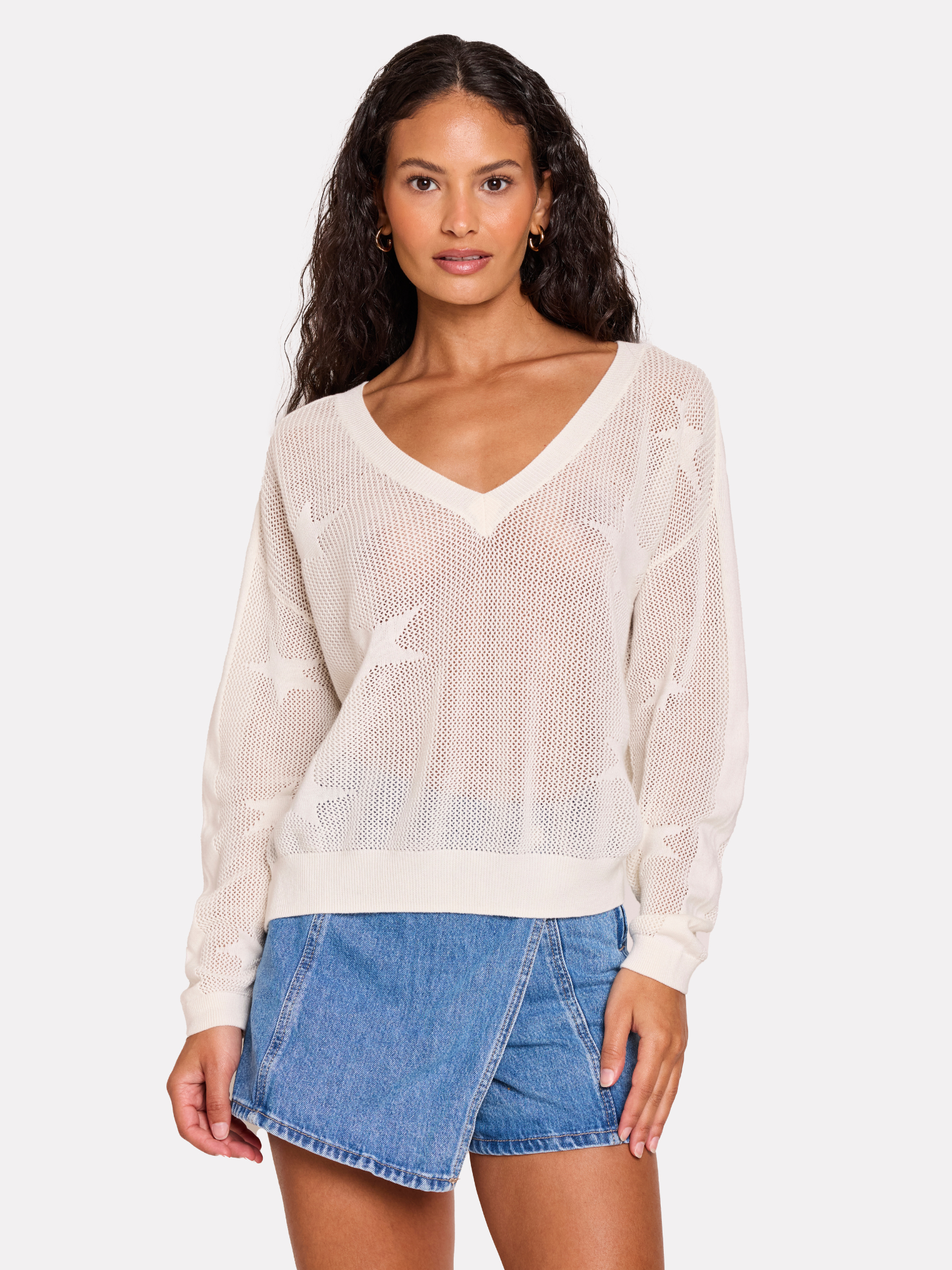 Pointelle Star V Neck Jumper