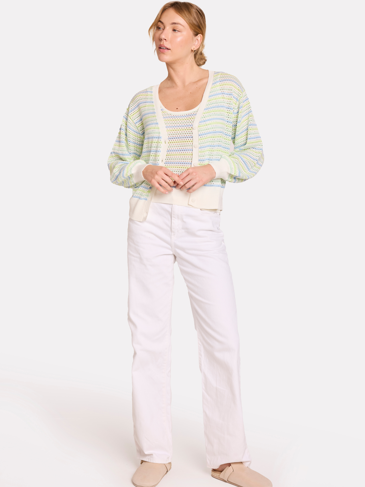 Rainbow Stripe Pointelle Cardigan