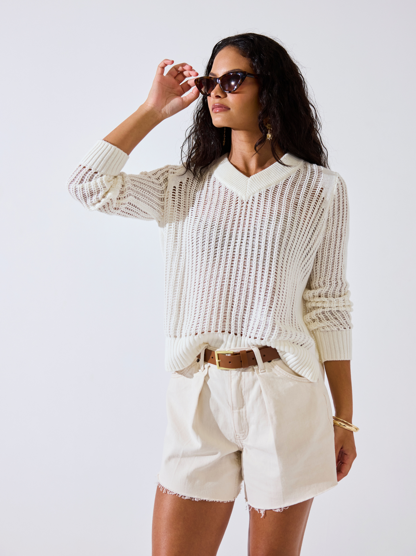Ladder Stitch V Neck Jumper