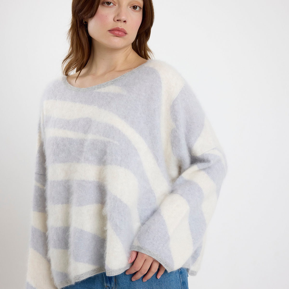 MARK & LONA Queen's Zebra Crew ニット Brushed Zebra Cashmere Round Neck Jumper