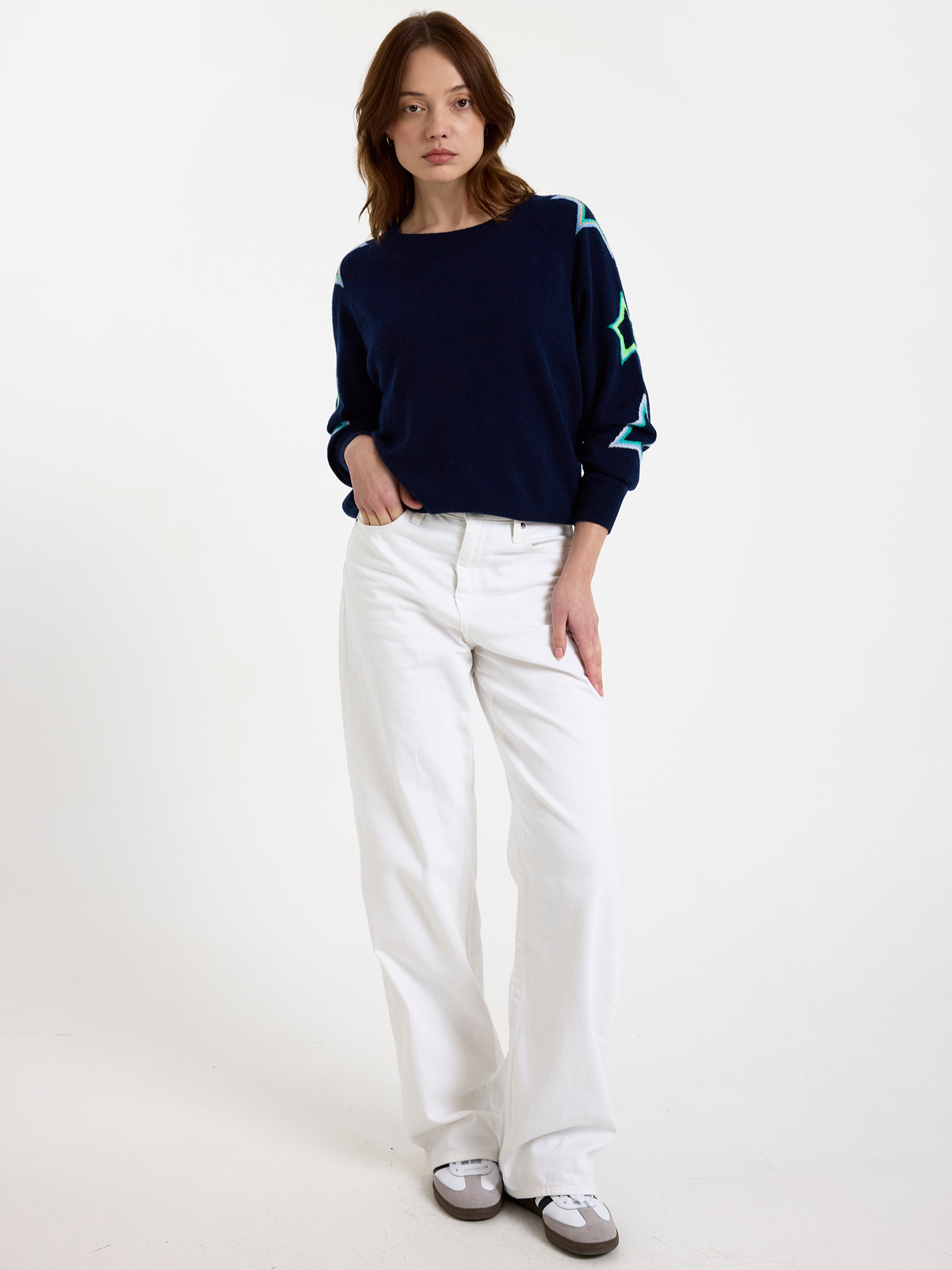 Pop Star Sleeve Cashmere Crew Neck Jumper