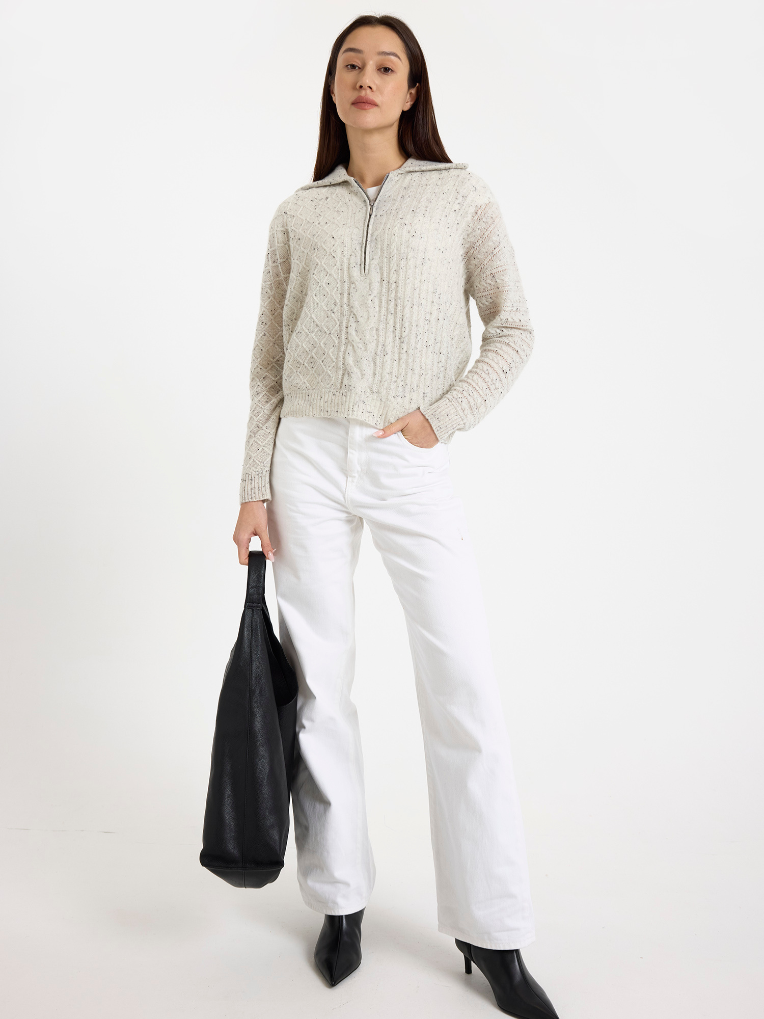Mix Cable Cashmere Half Zip Jumper