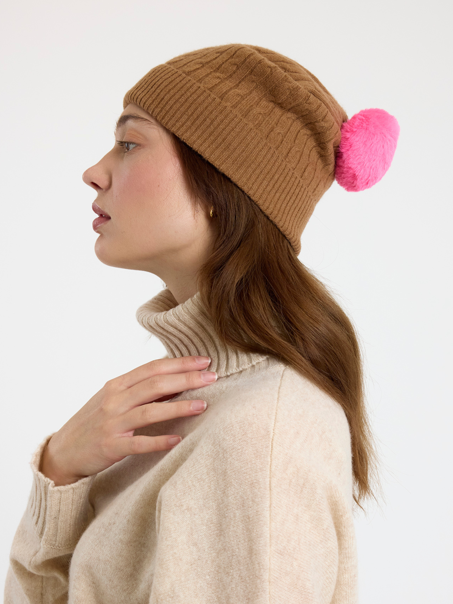 Cable Pom Cashmere Hat
