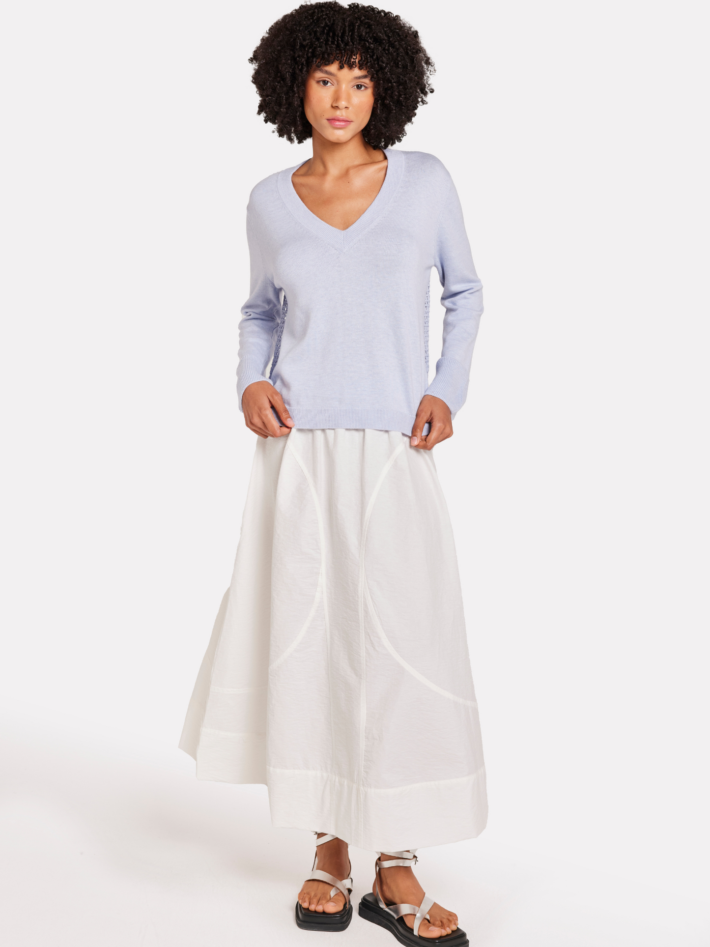 Flower Pointelle Back V Neck Jumper