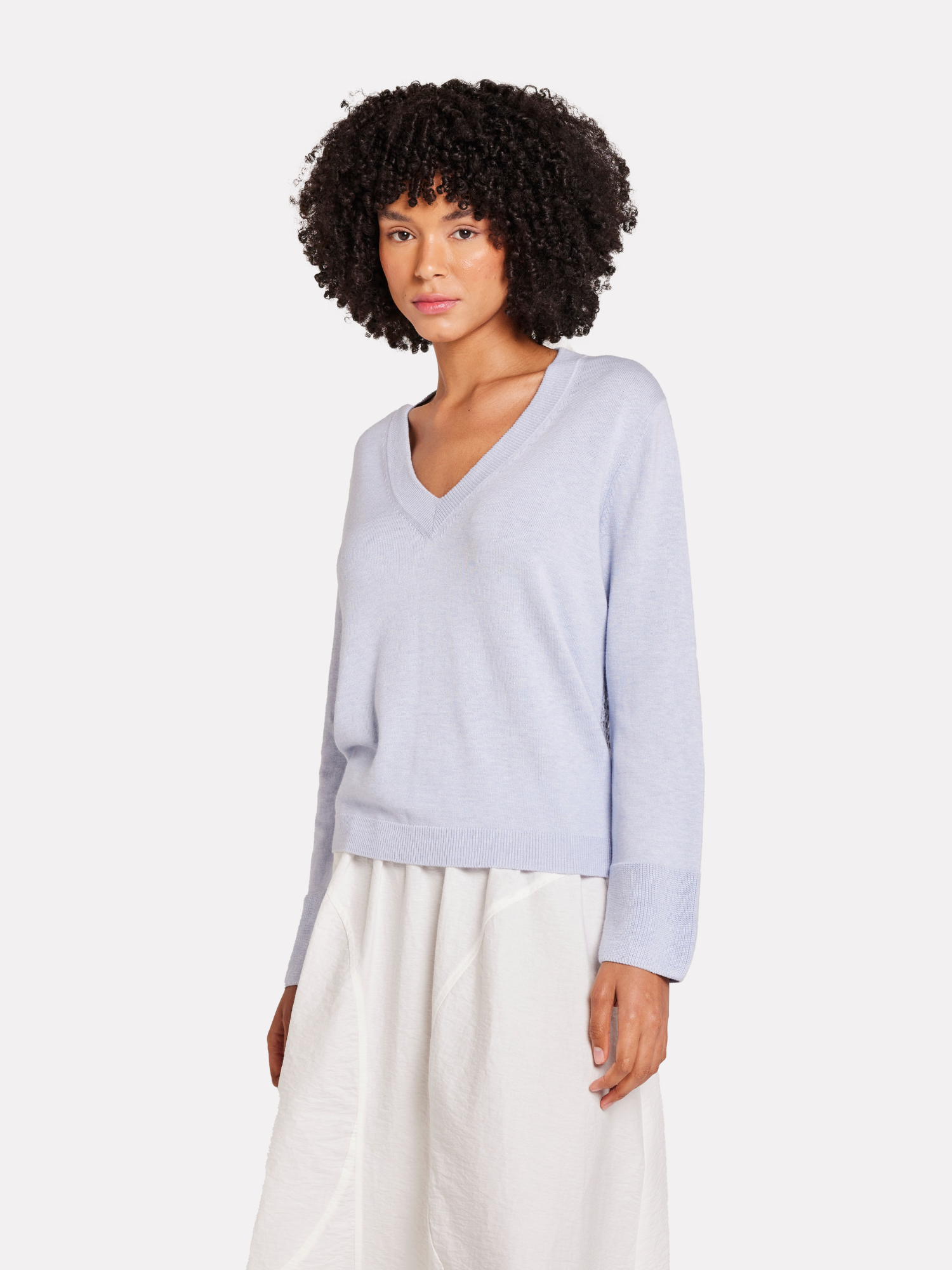 Flower Pointelle Back V Neck Jumper