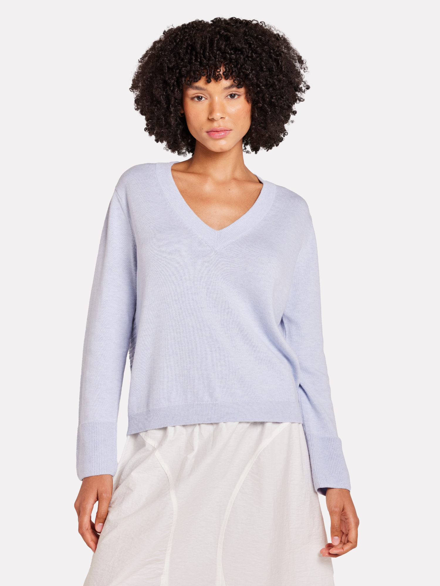 Flower Pointelle Back V Neck Jumper