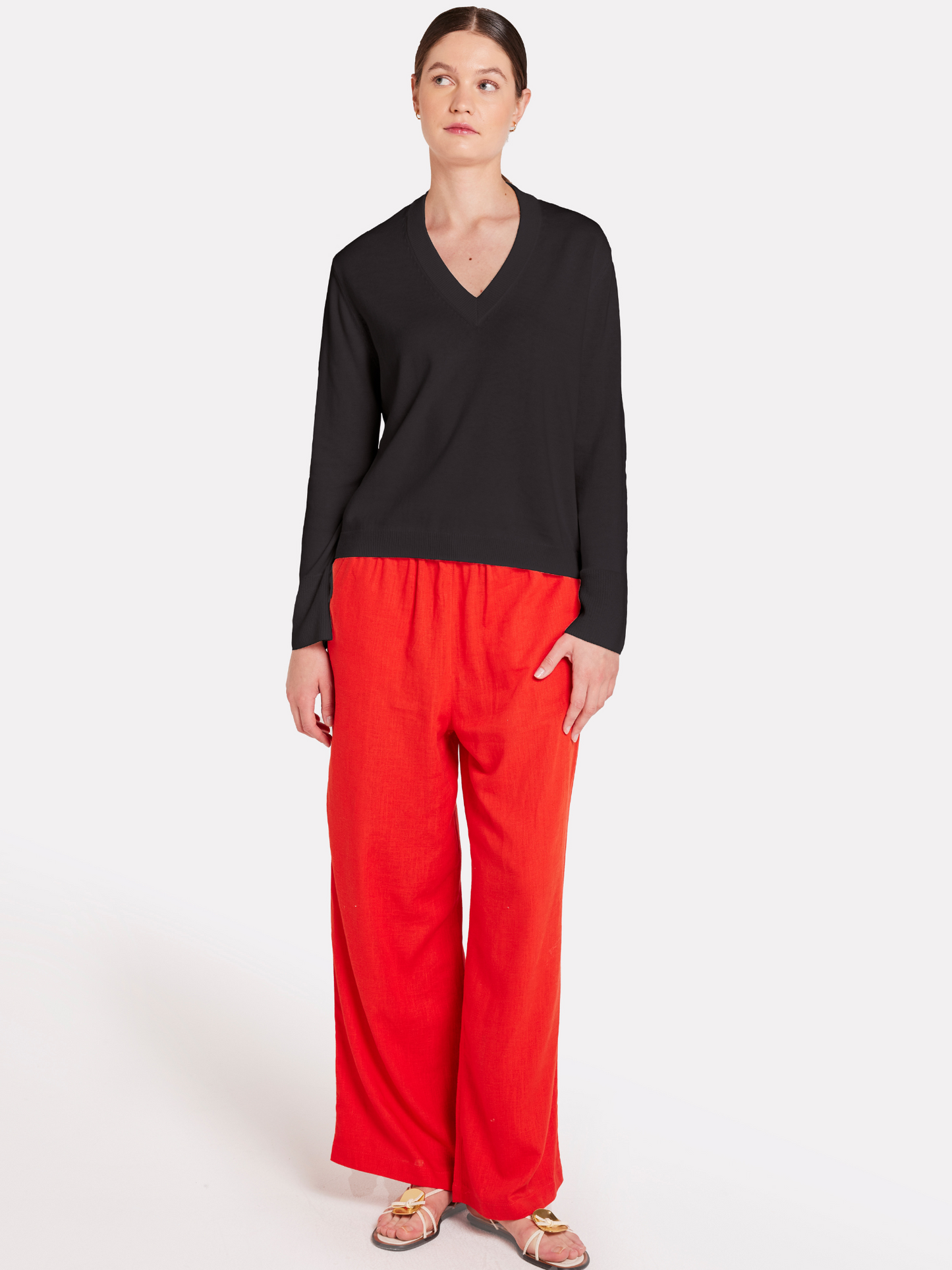 Flower Pointelle Back V Neck Jumper