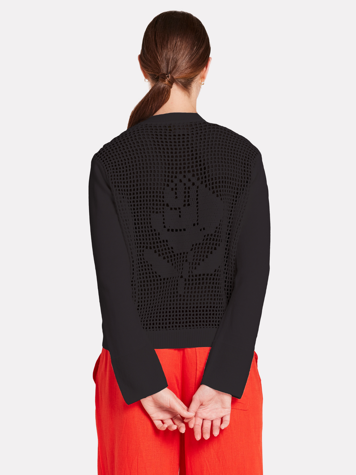 Flower Pointelle Back V Neck Jumper