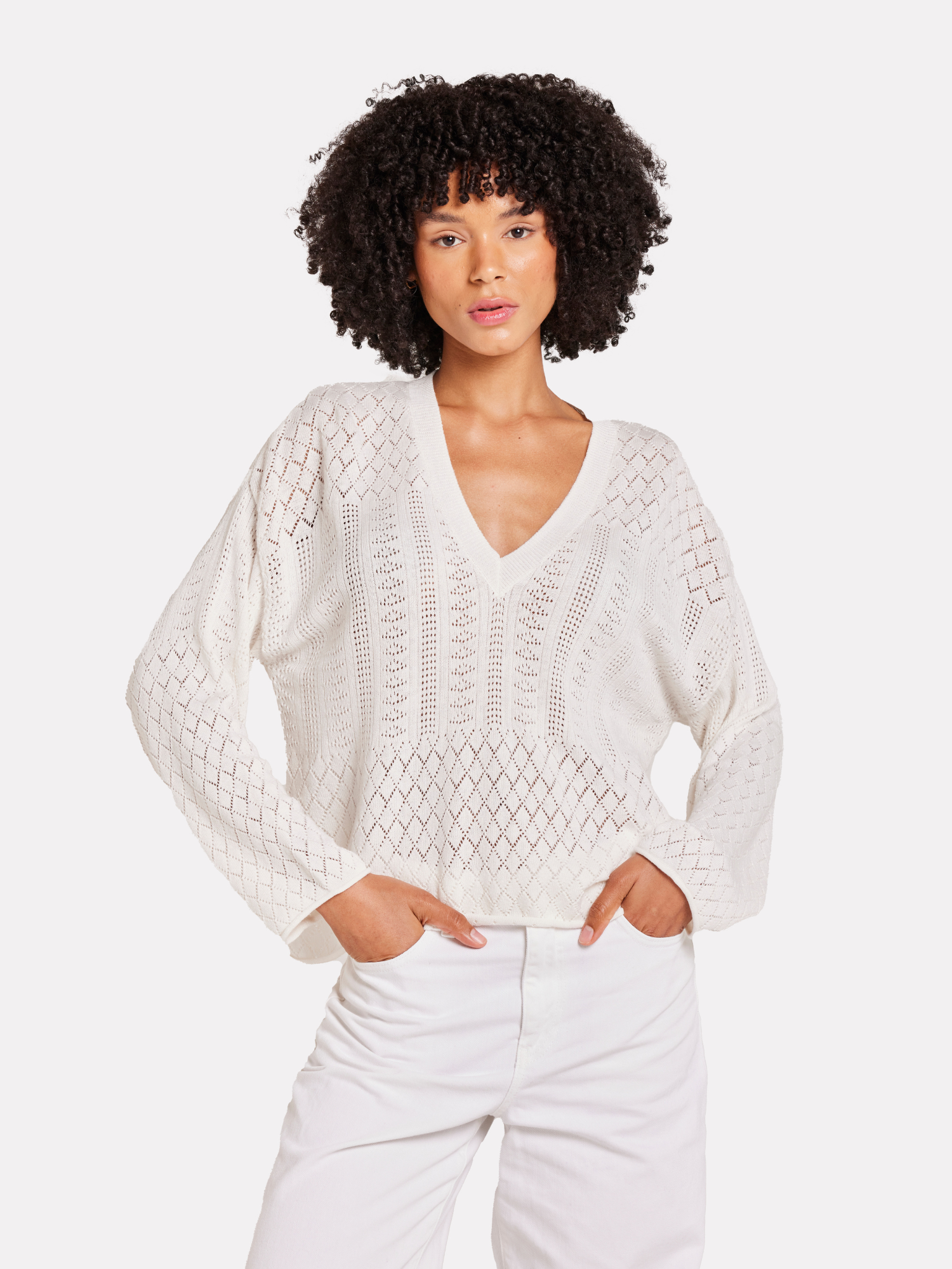 Pointelle V Neck Jumper