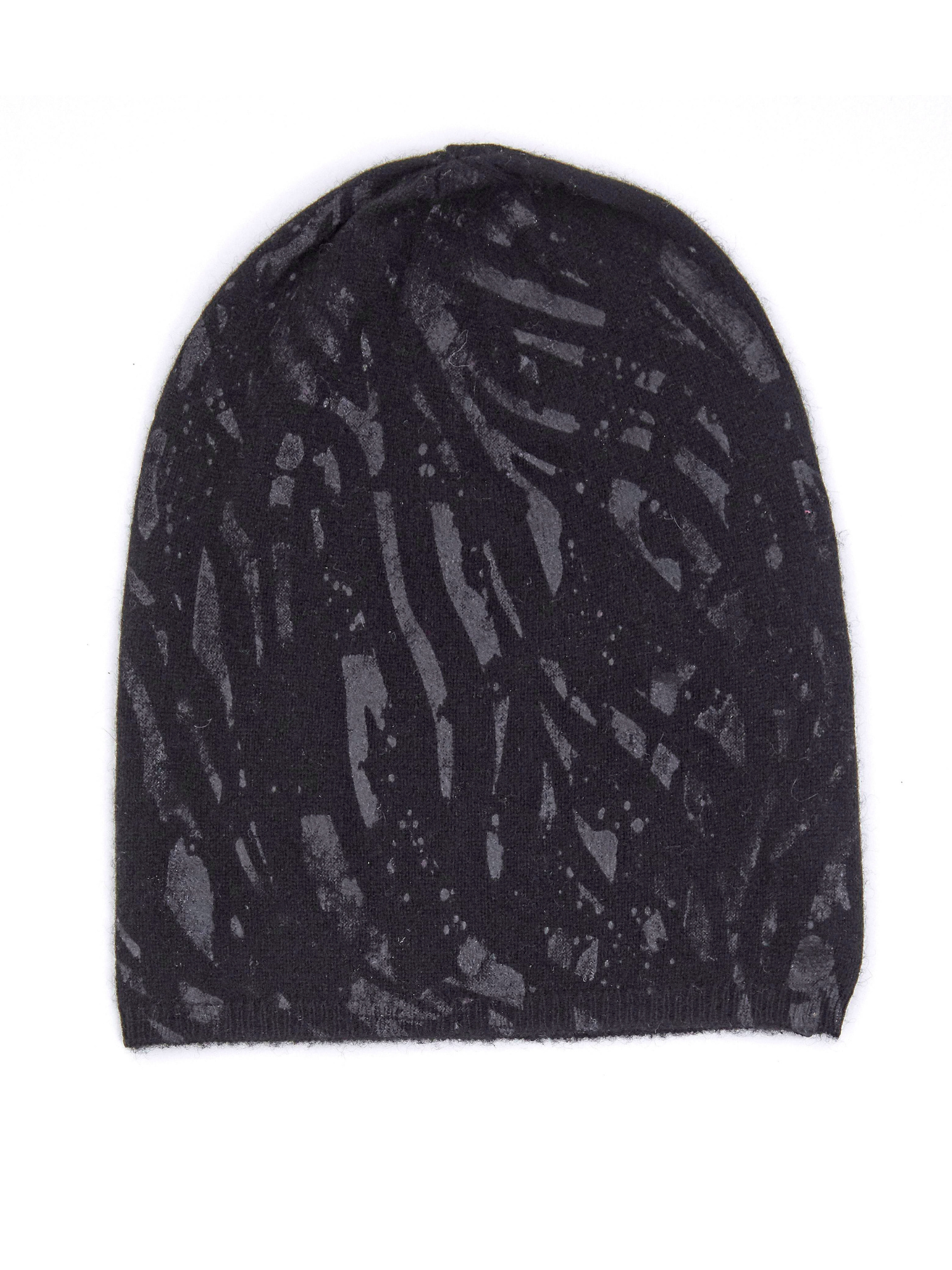 Black patterned beanie on a white background
